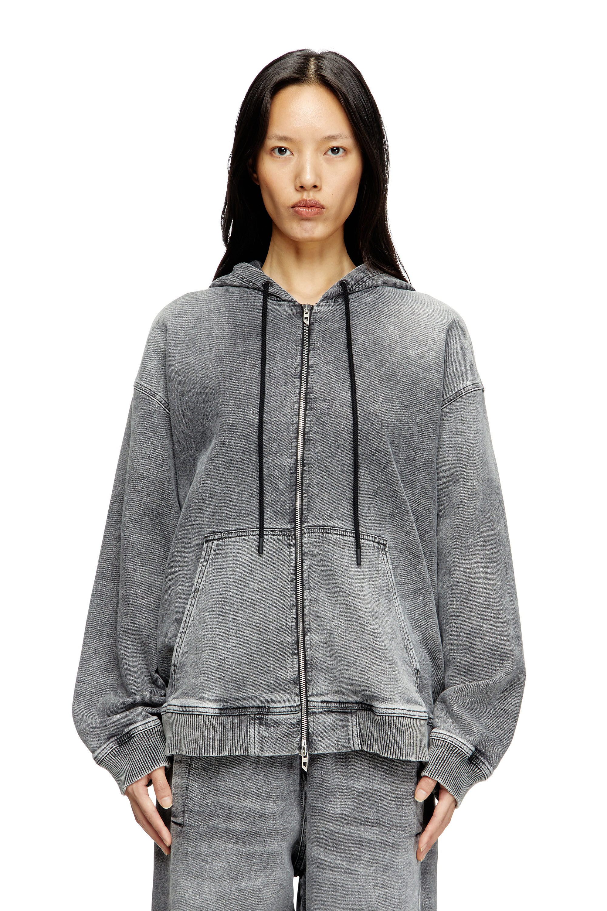 Diesel - HS D-GIRI-S TRACK, Hoodie con zip in Track Denim marmorizzato Unisex in Grigio - 5