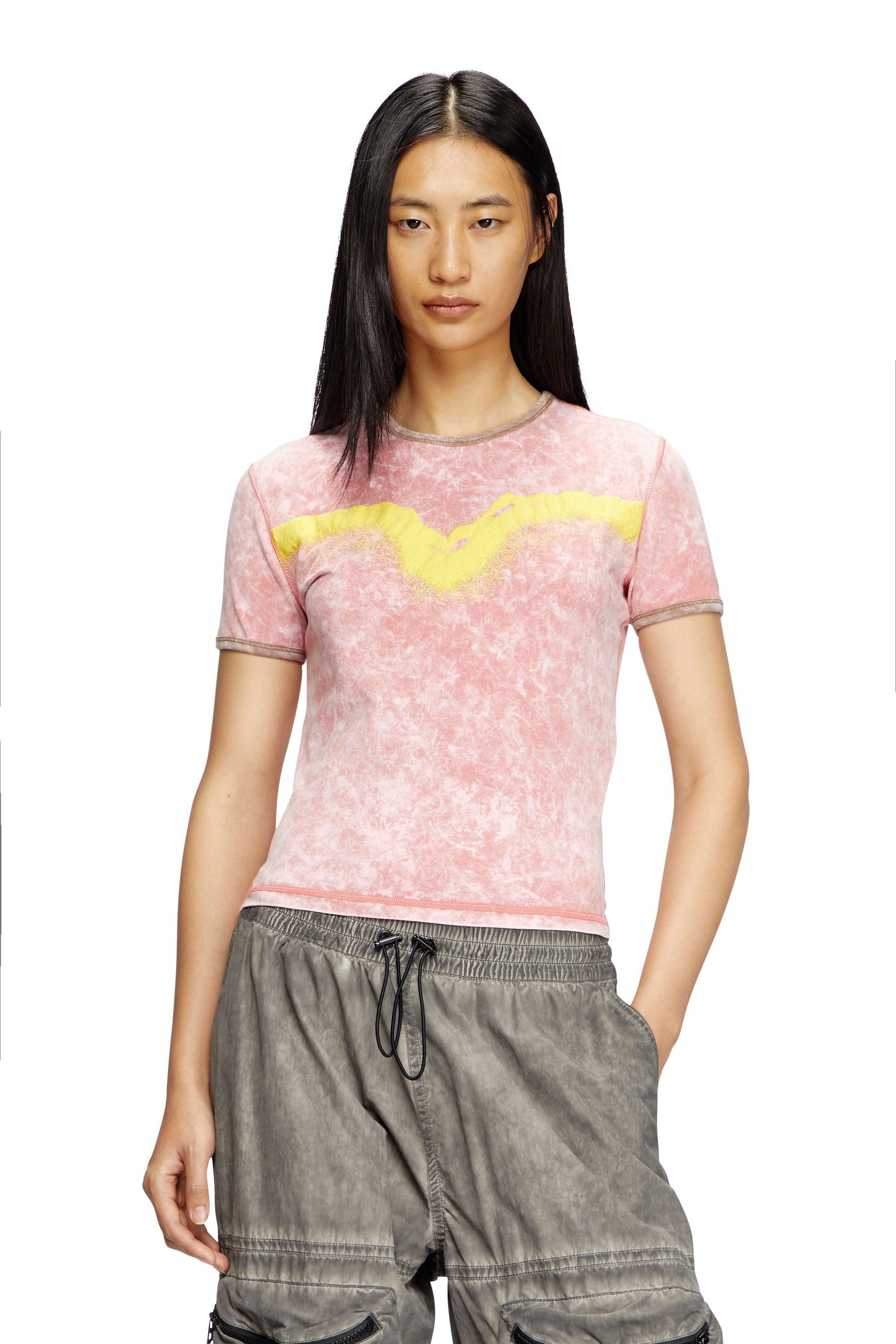 Diesel - T-UNCUTIE-LONG-Q3, T-shirt con Oval D effetto puff Donna in Rosa - 3