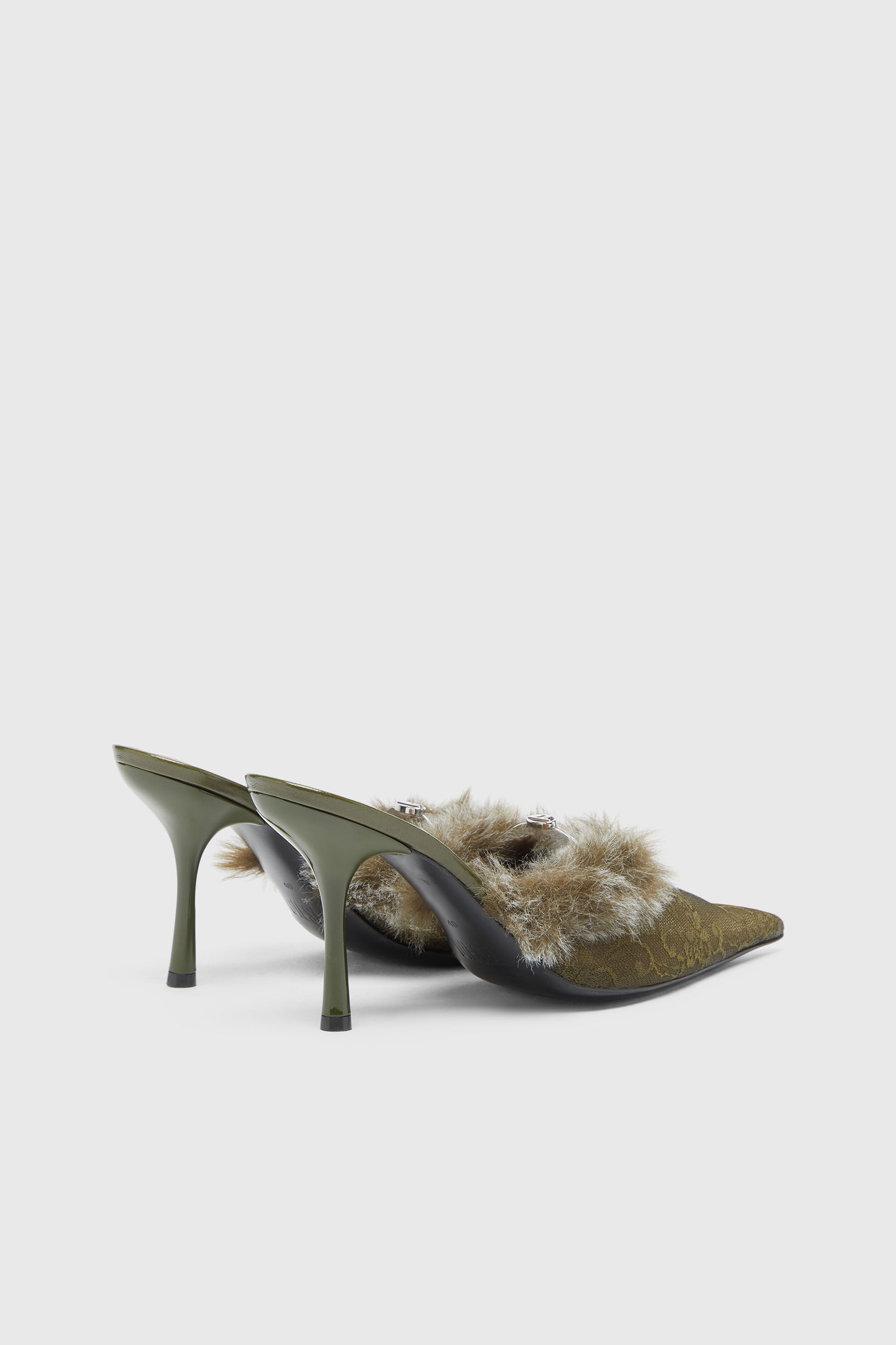 Diesel - D-JEWELS  MULE FUR 90, D-Jewels - Mules in nylon con bordo morbido Donna in Verde - 3