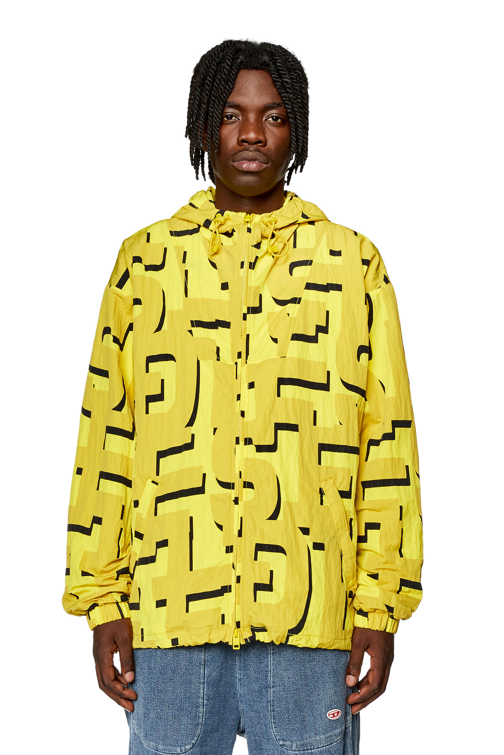 Diesel - J-JASS-MON-PRINT, Giacca a vento in nylon stampa monogram Uomo in Giallo - 5