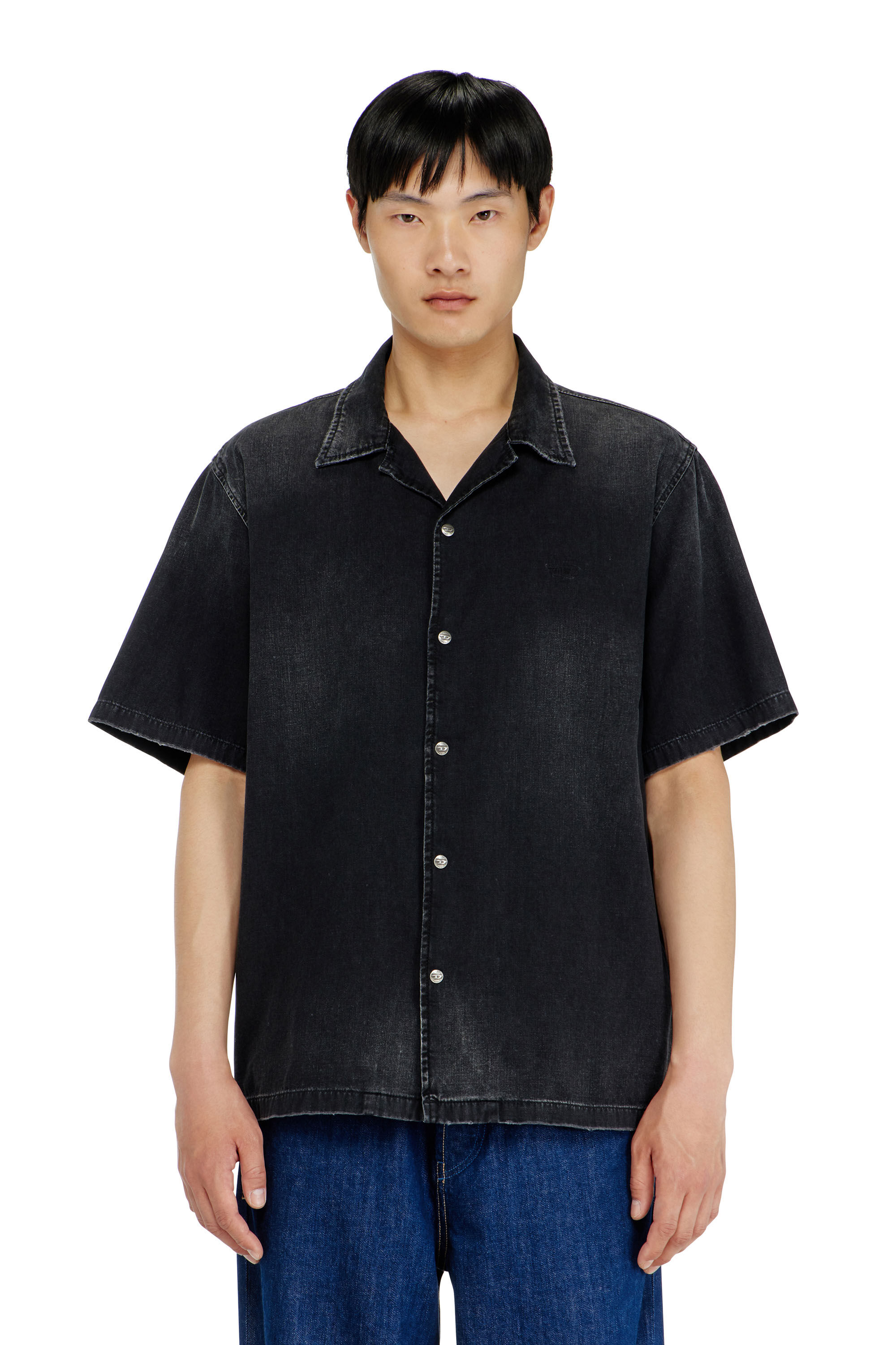 Diesel - D-NABIL-D, Man's Denim short-sleeve shirt in Black - 3
