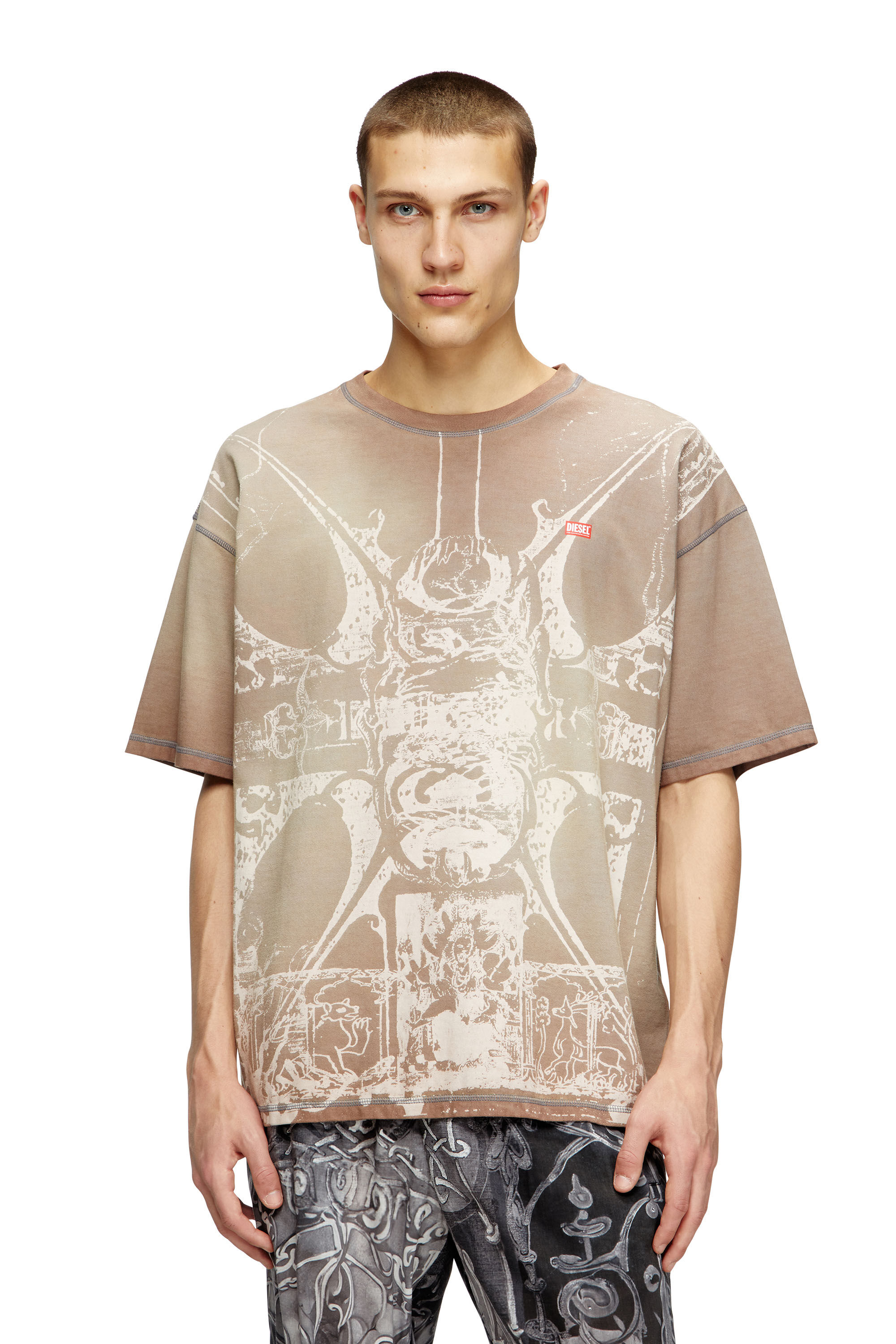 Diesel - T-BOXT-T13, T-shirt con stampa medievale tonale Uomo in Marrone - 3
