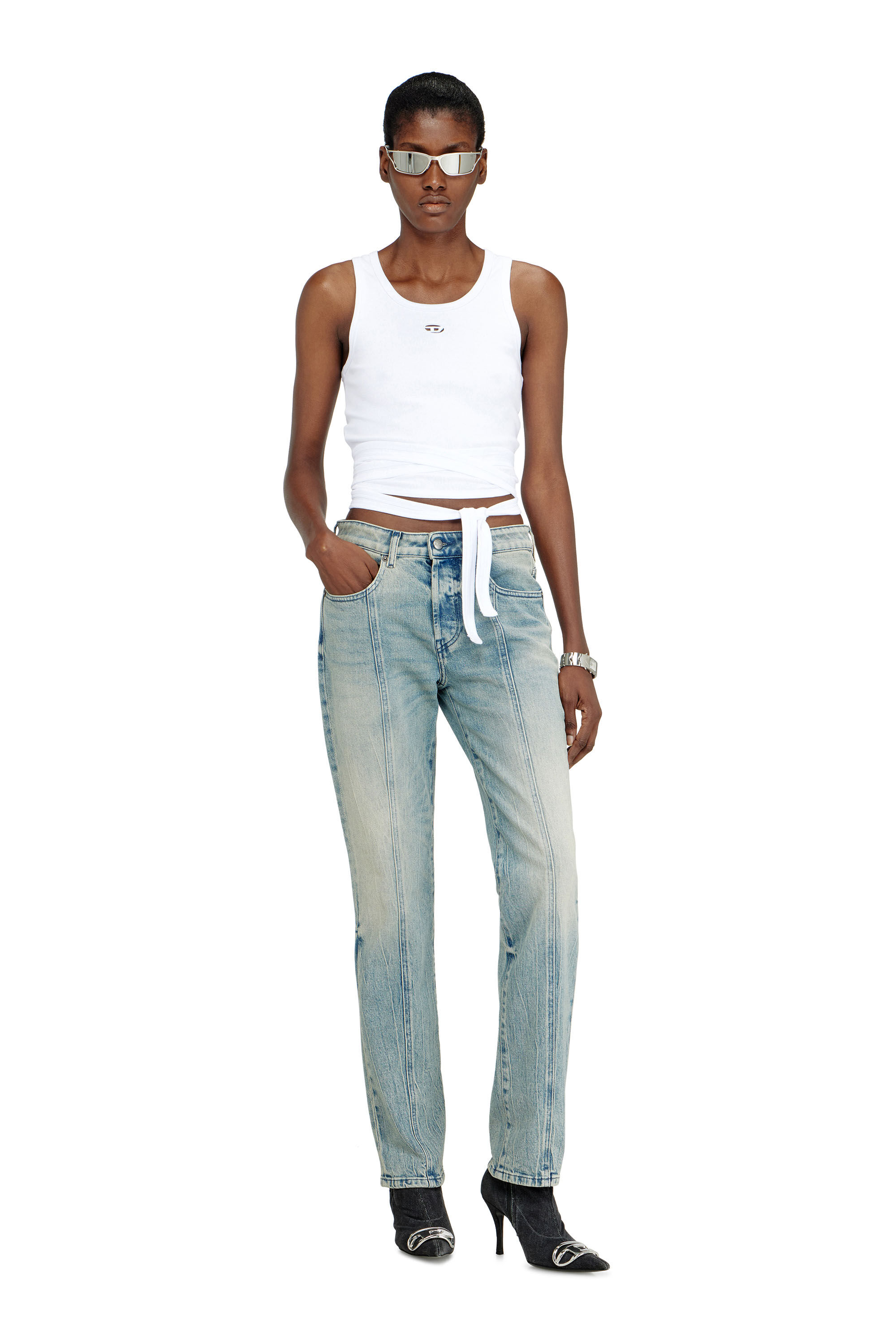 Diesel - T-ANKY-TAIL-S1, Crop top con design avvolgente Donna in Bianco - 1