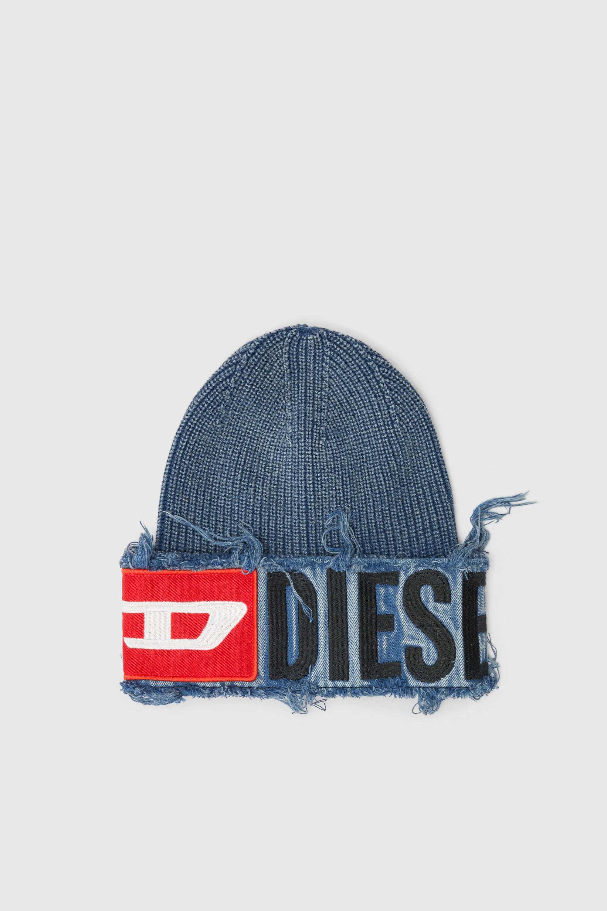 Diesel - K-FROK, Beanie effetto denim con patch Unisex in Blu - 1
