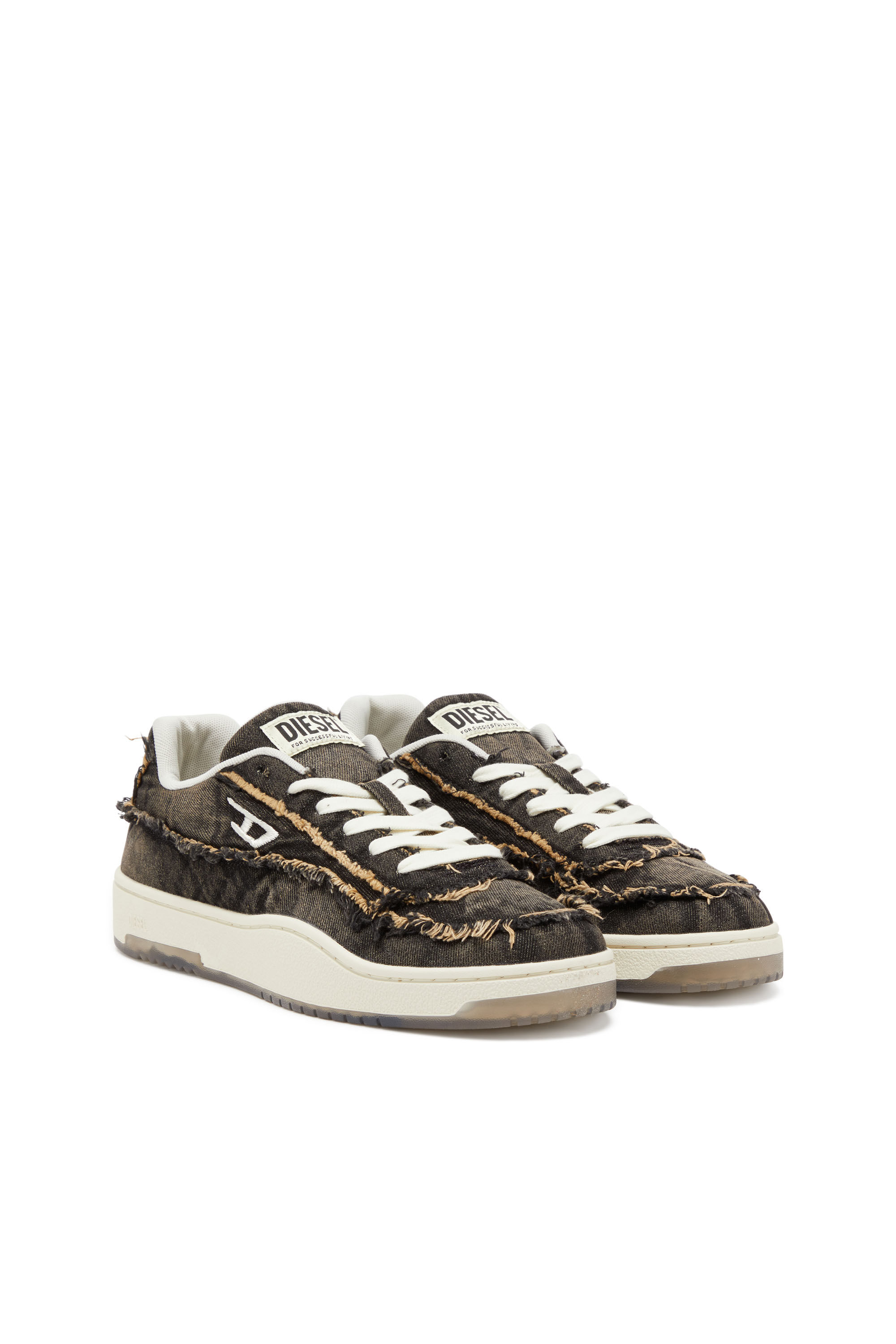 Diesel - S-TRACKER-D LOW, S-Tracker-D-Sneaker in denim sfrangiato e suola trasprarente Uomo in Nero - 2