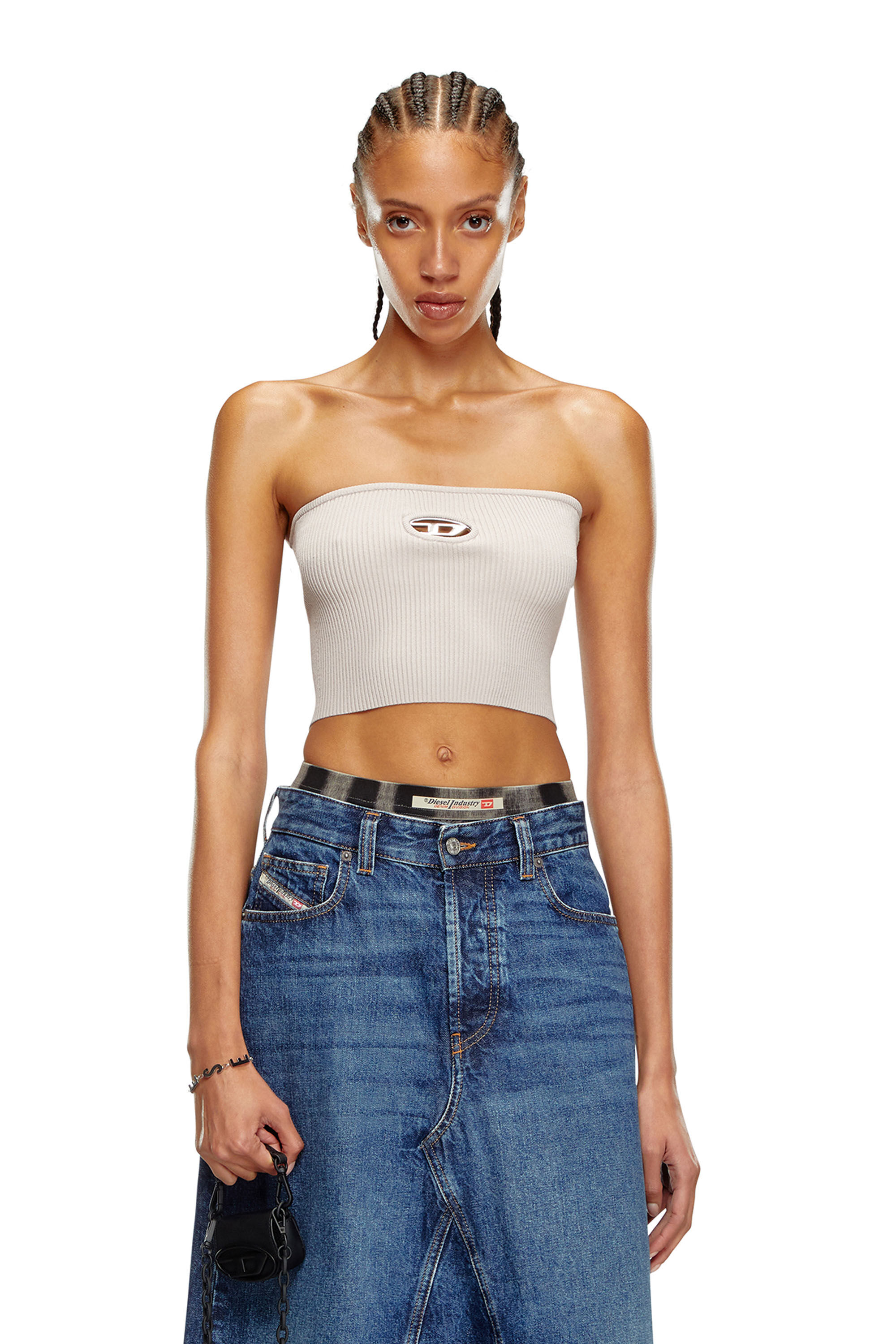 Tシャツ・カットソー DIESEL TOP (A130190DLAX) Top a fascia con logo in metallo Donna | Grigio | Diesel