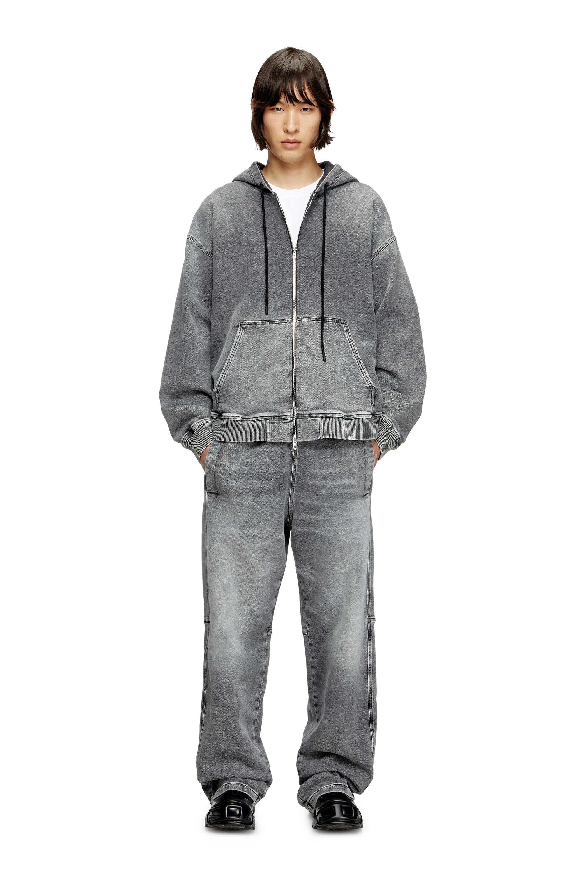 Diesel - HS D-GIRI-S TRACK, Hoodie con zip in Track Denim marmorizzato Unisex in Grigio - 1