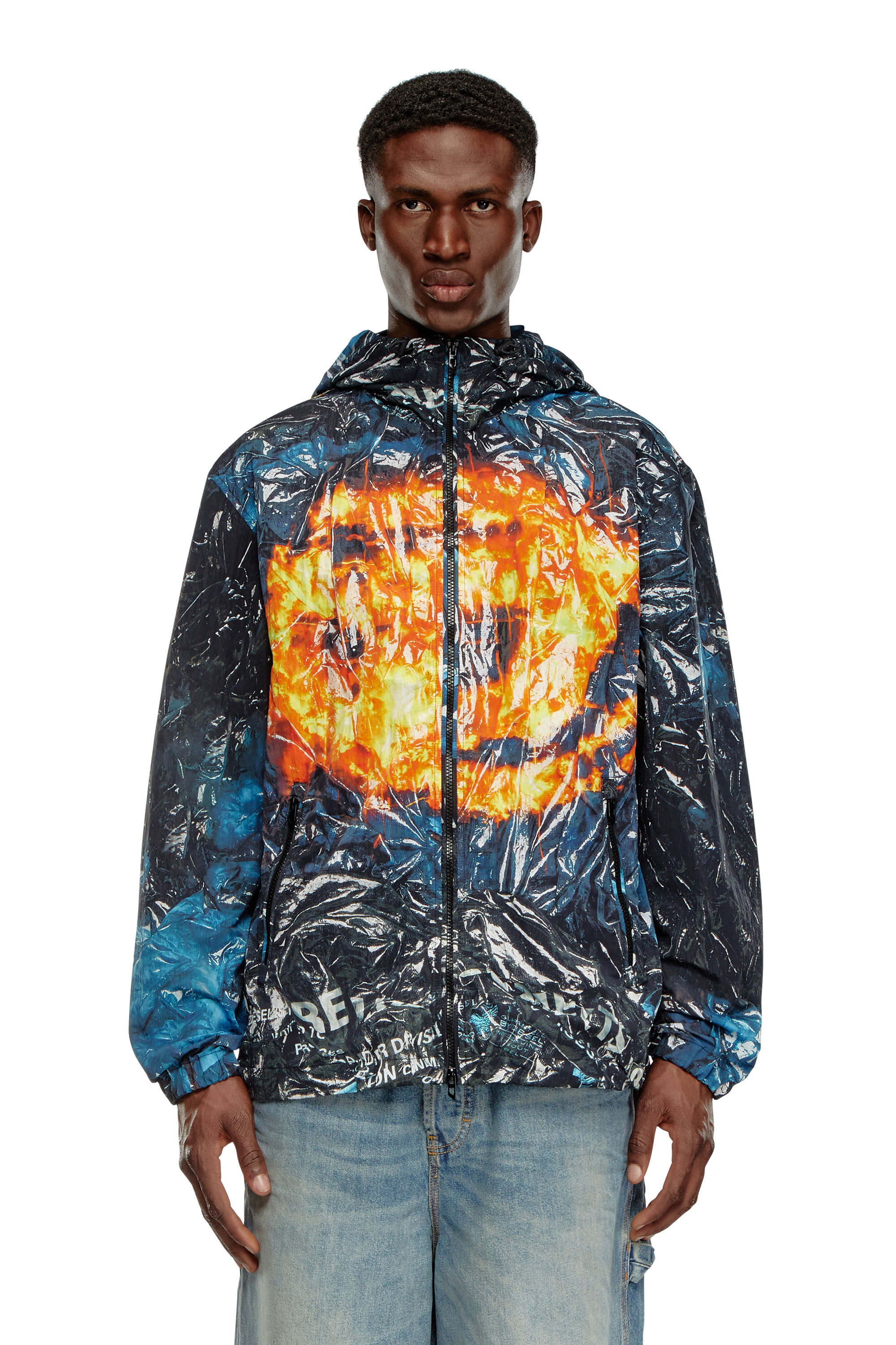 Giacca a vento con cappuccio e stampa poster Uomo Multicolor Diesel