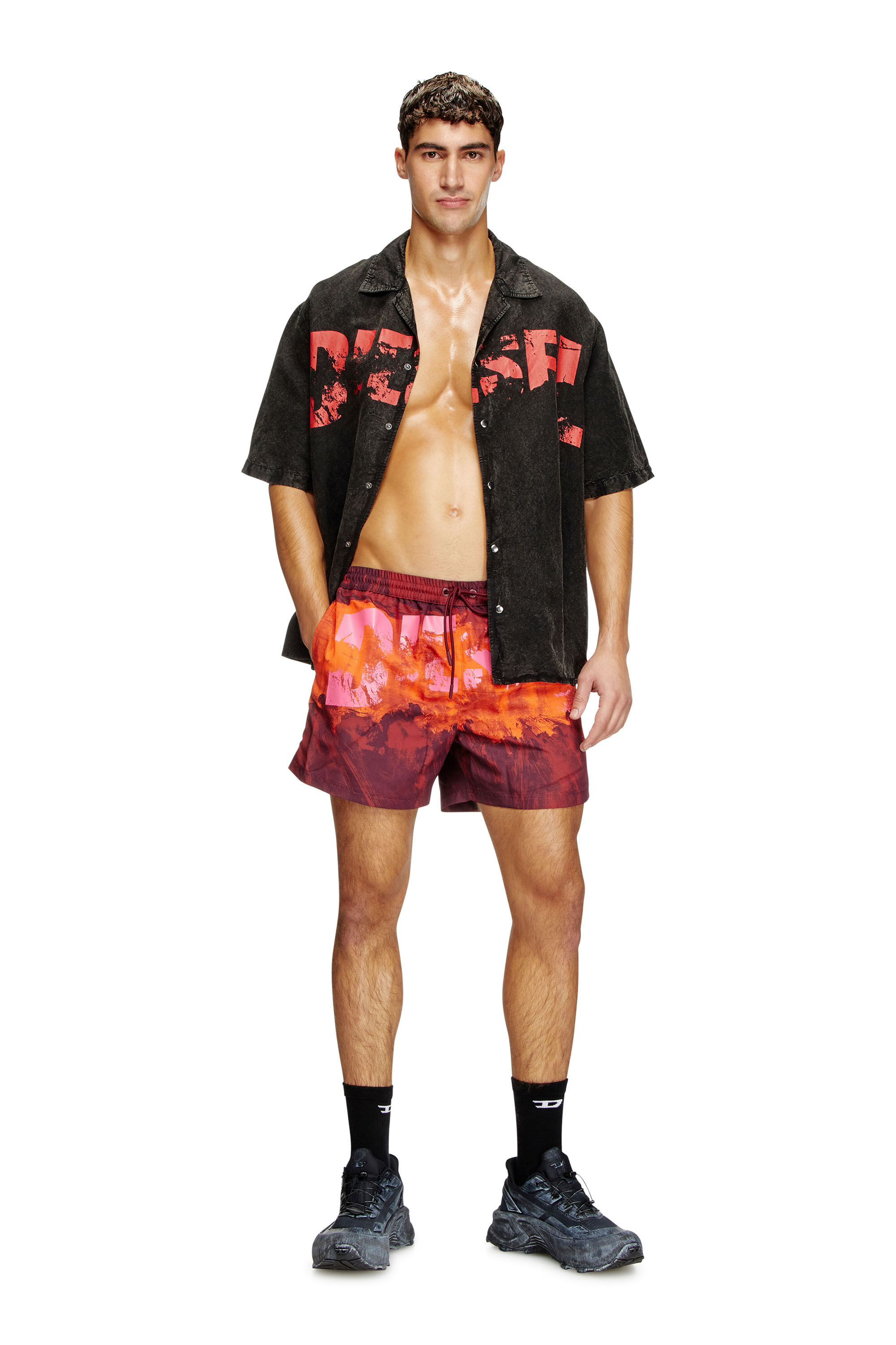 Diesel - CHARLES-D-POP, Camicia da mare in misto lino Uomo in Nero - 2
