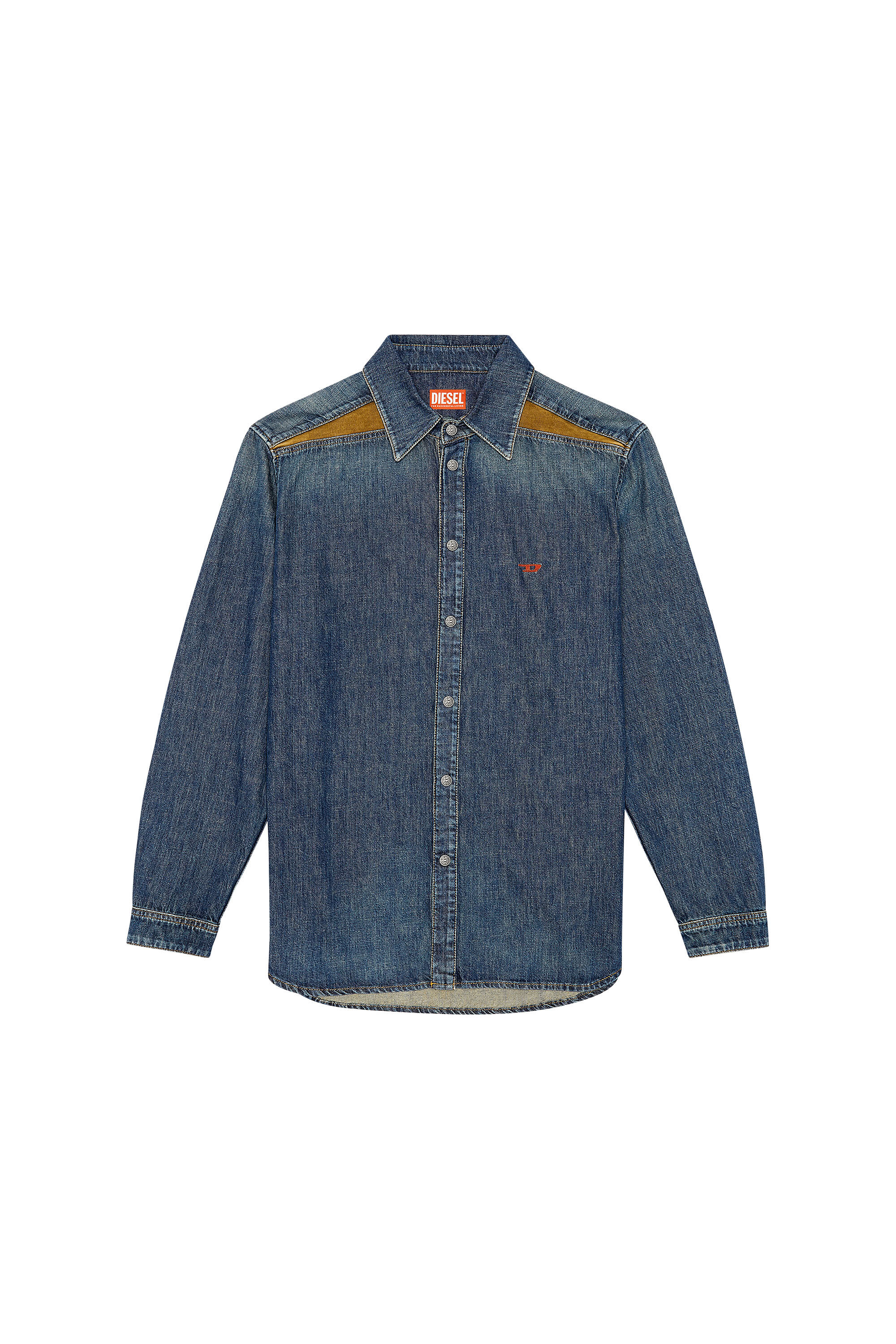 Diesel - D-SIMPLY-RS-D, Camicia in denim con pannelli a contrasto Uomo in Blu - 1