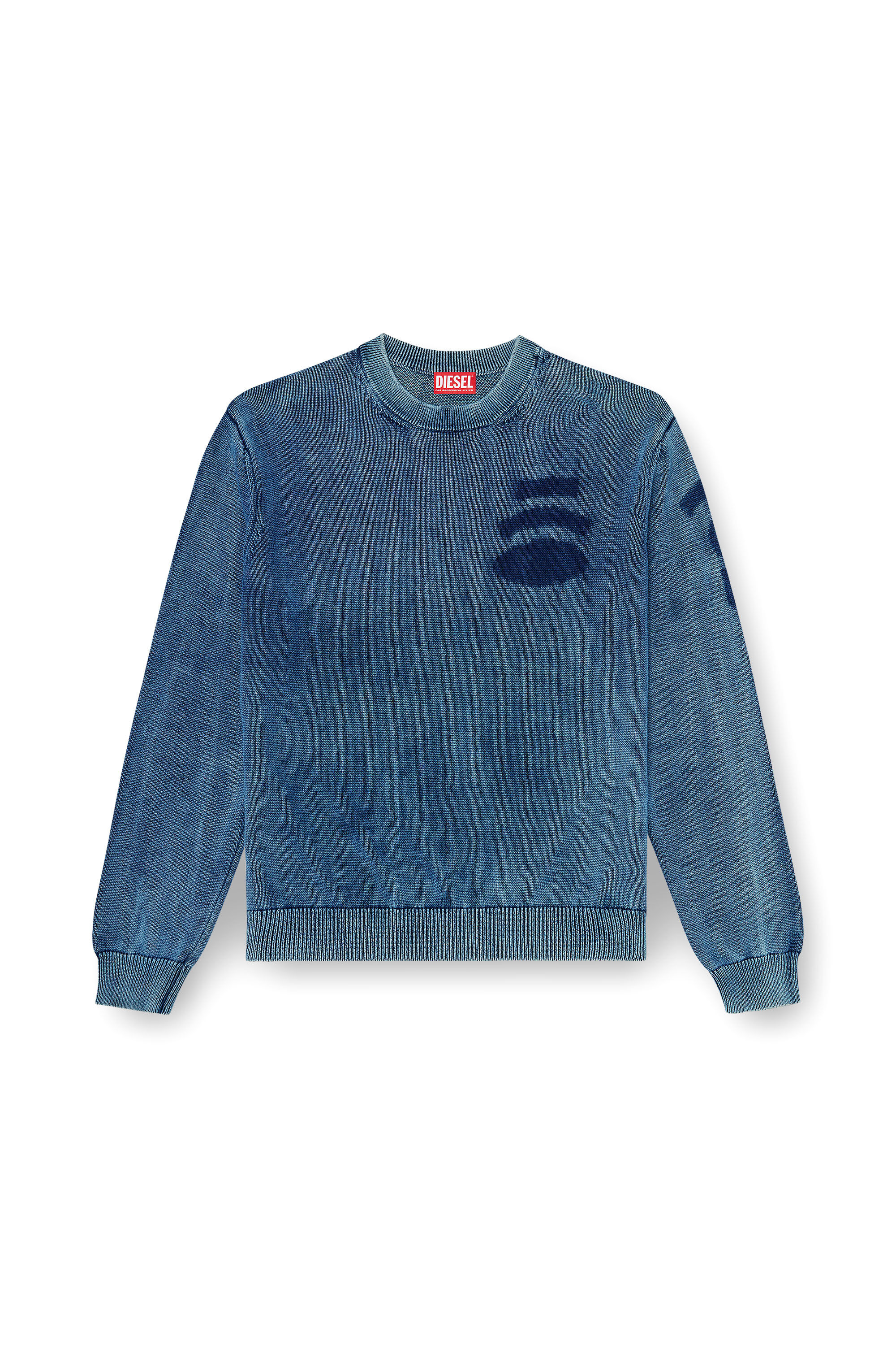 Diesel - K-PERNE, Maglione effetto denim con dettagli patch Uomo in Blu - 2