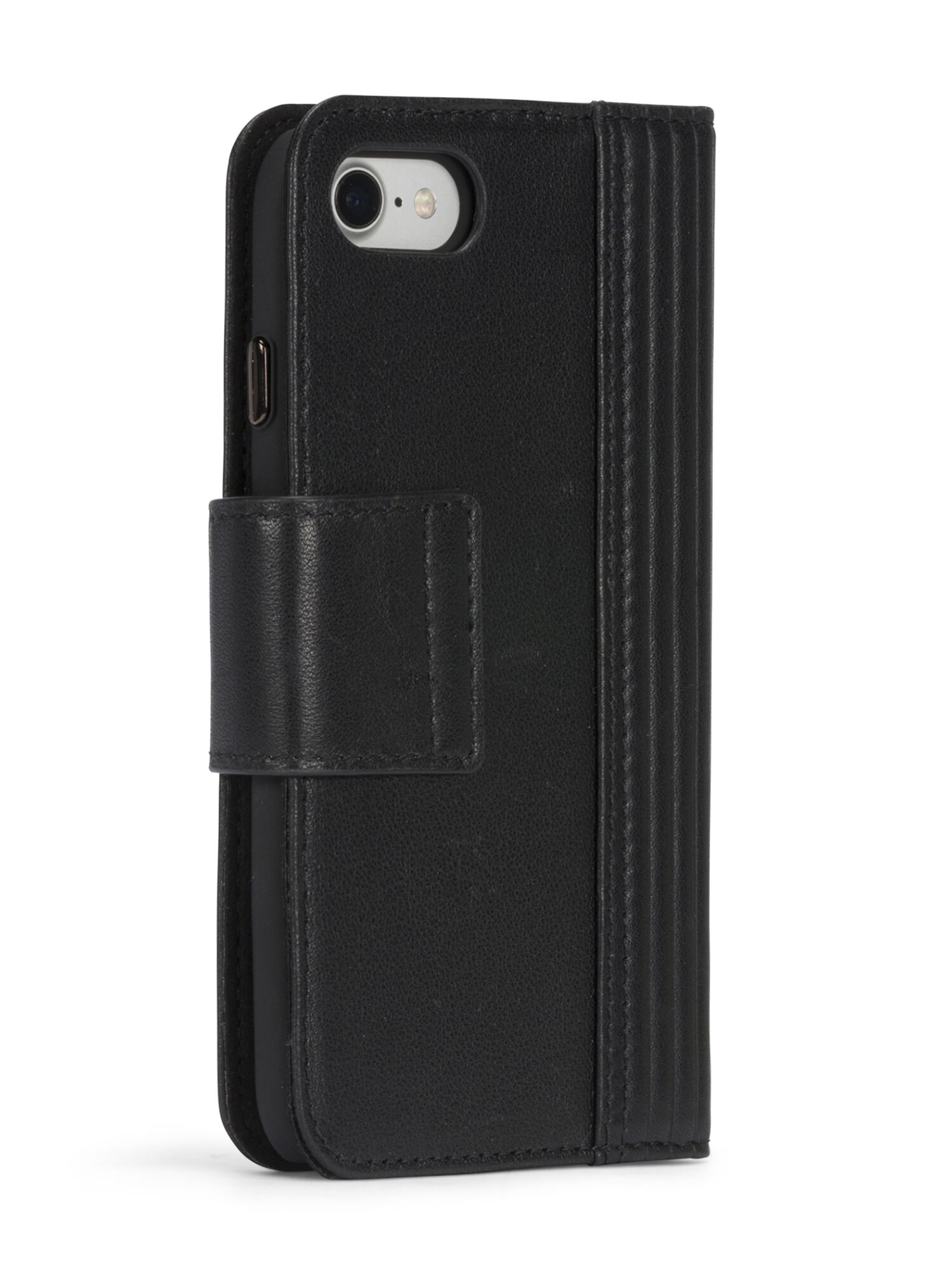 Diesel - BLACK LINED LEATHER IPHONE 8 PLUS/7 PLUS FOLIO, Custodia in pelle nera, iPhone 8 Plus/7 Plus Unisex in Nero - 7