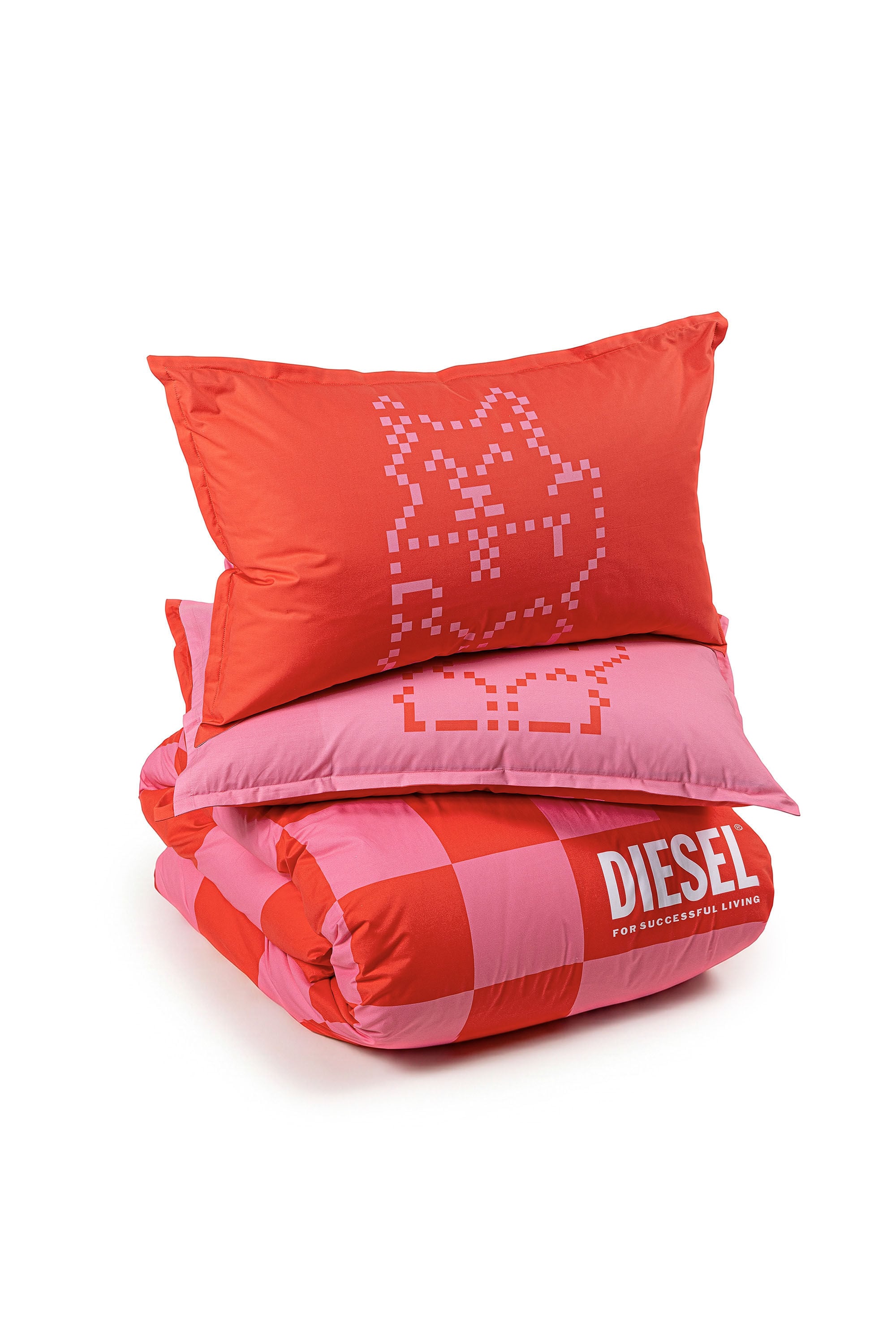 Diesel - 1018118  PIXEL DUCKS PINK/RED PERCALE DU, Parure copripiumino in percalle per letto queen size Unisex in Rosso - 2