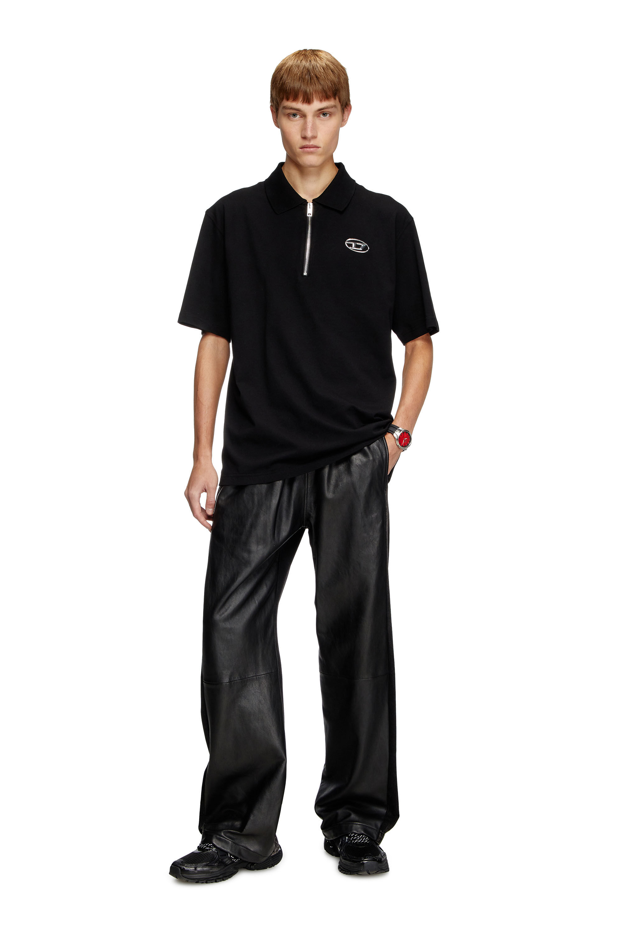 Diesel - T-VOR-OD, Polo con zip e con Oval D laserata Uomo in Nero - 1