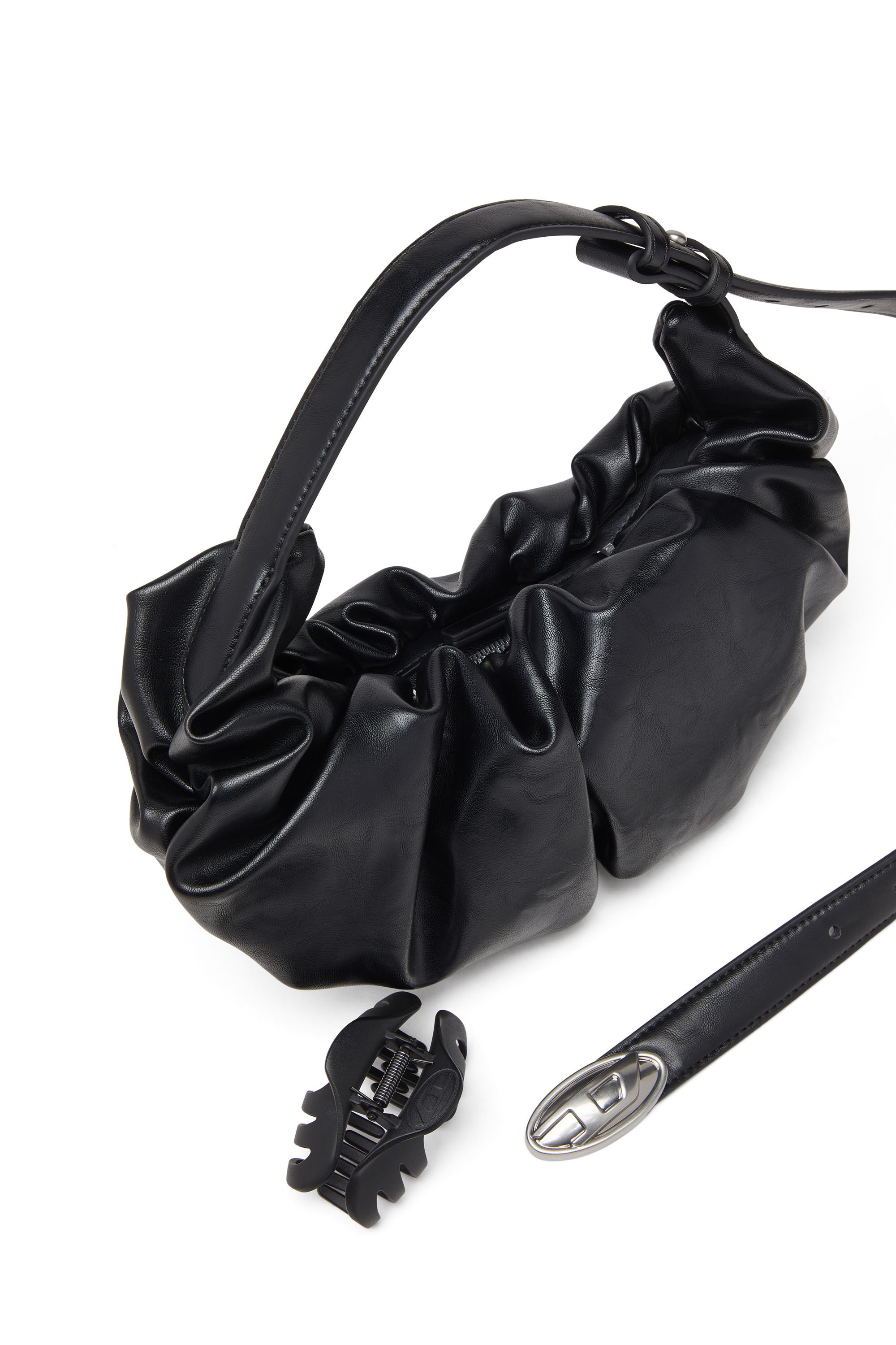 Diesel - GRAB-D HOBO S, Grab-D S-Borsa hobo piccola in PU lucido scrunched Donna in Nero - 2