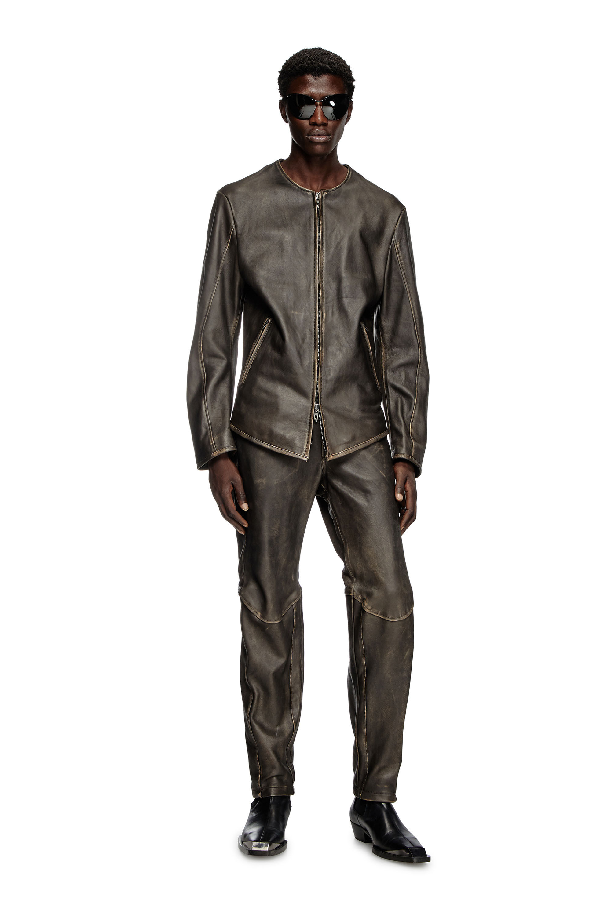 Diesel - L-EMMA, Giacca biker in pelle distressed Uomo in Nero - 1