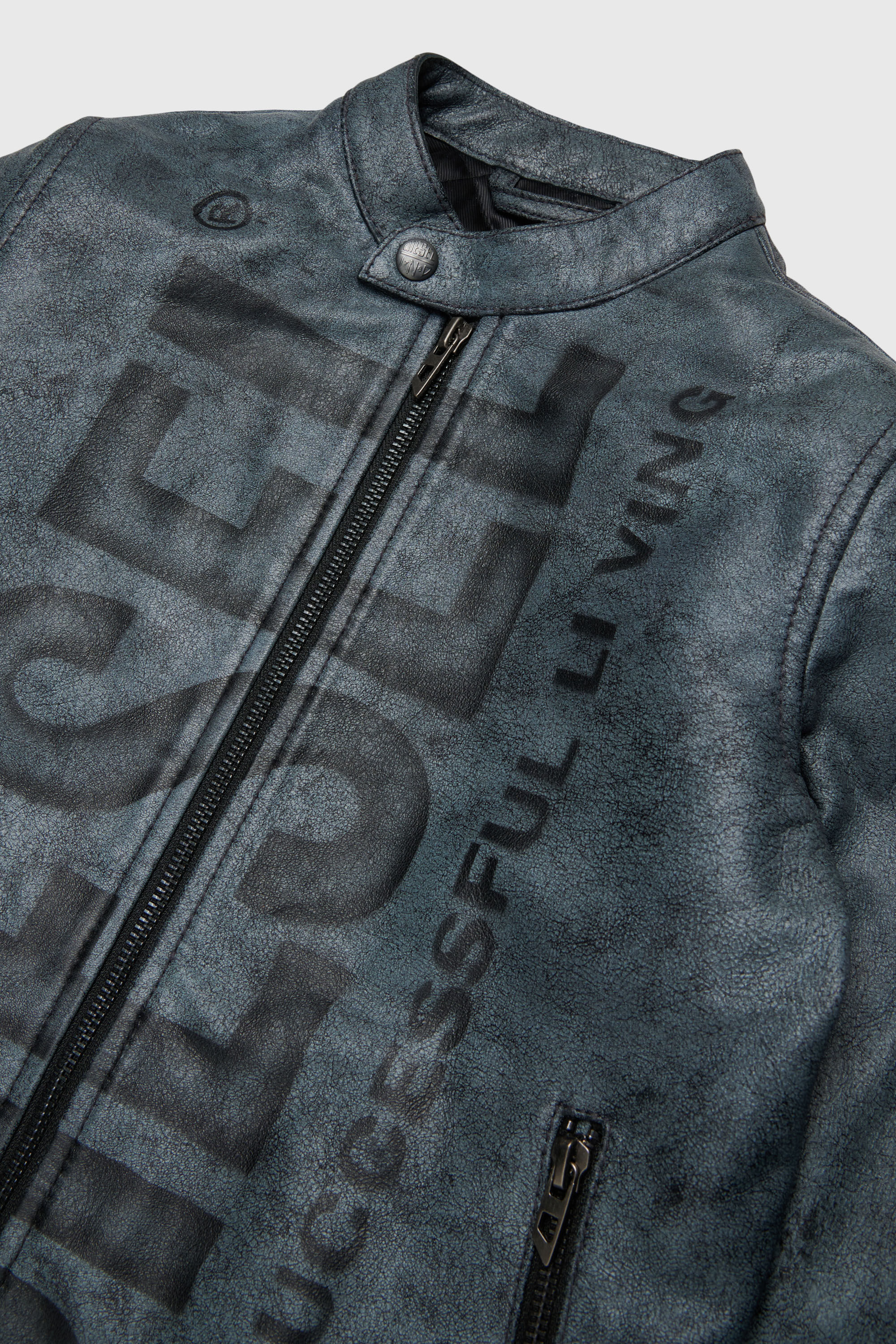 Diesel - JLEVERT, Giacca biker in pelle con maxi logo Uomo in Nero - 3