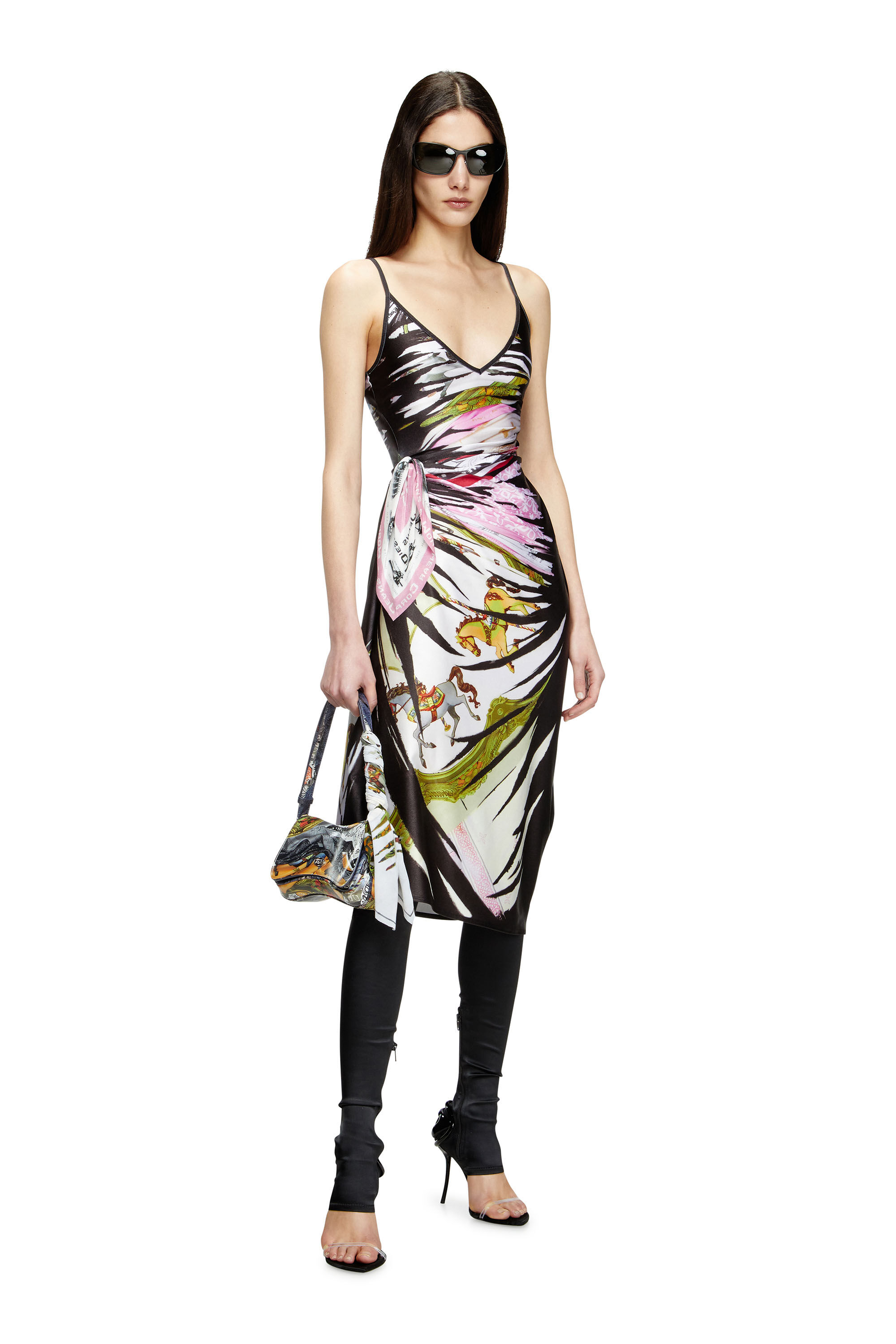Diesel - D-OROTYS, Abito midi drappeggiato con stampa bandana Donna in Multicolor - 1