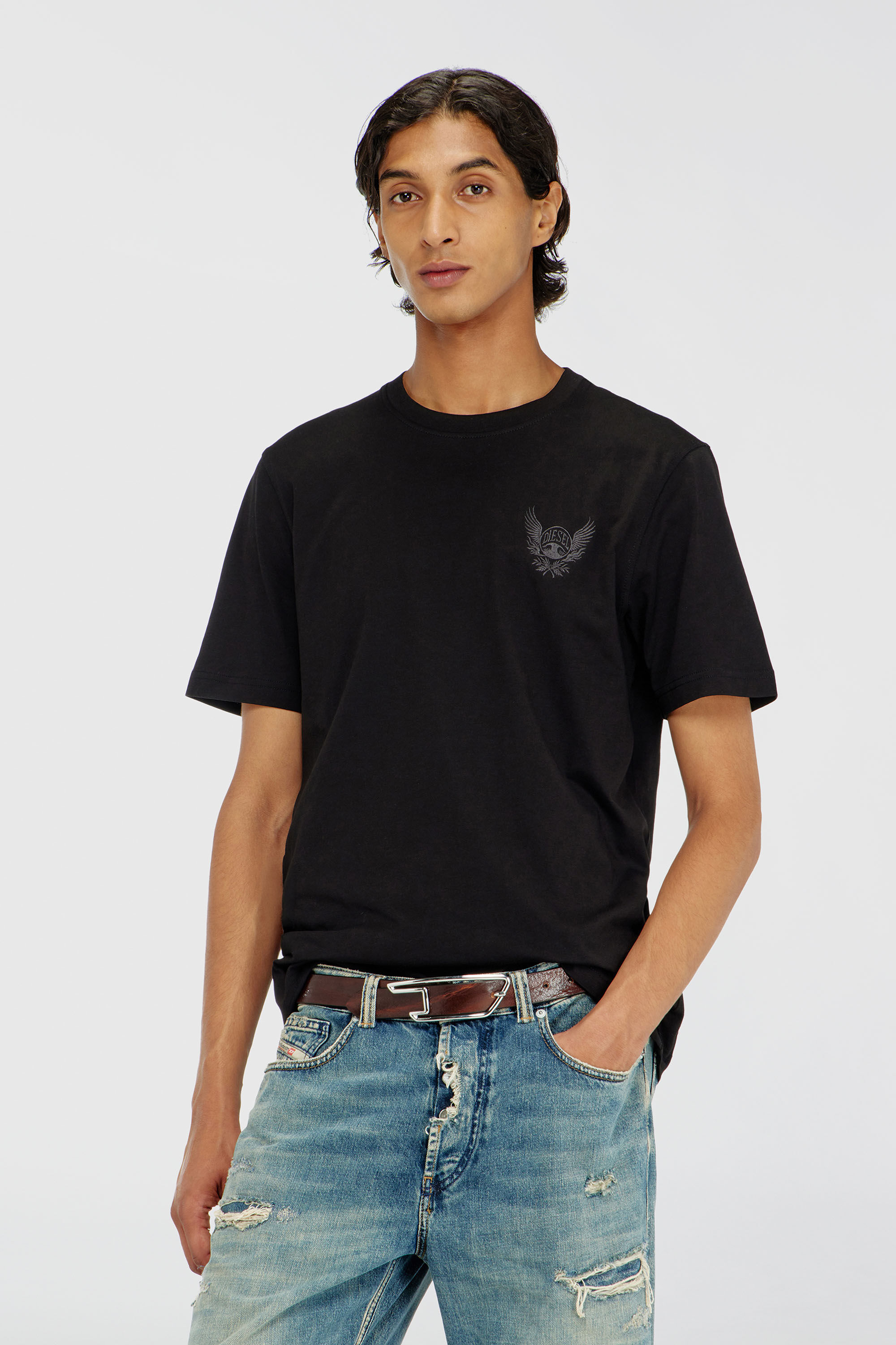 Diesel - T-ADJUST-AA8, T-shirt in cotone con motivo logo sul petto Uomo in Nero - 3