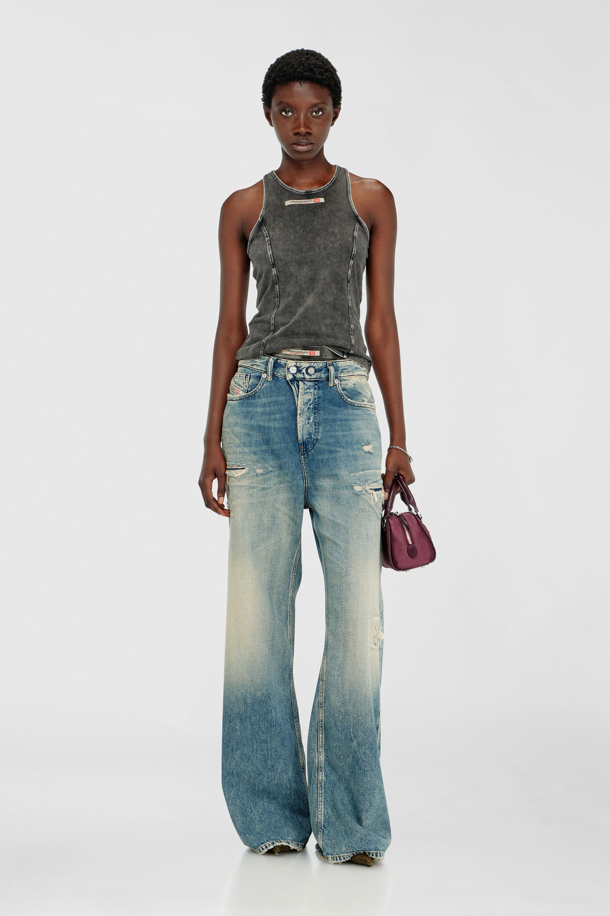 Diesel - IRENE-DNM, Canotta in cotone con effetto lavorato Donna in Grigio - 6