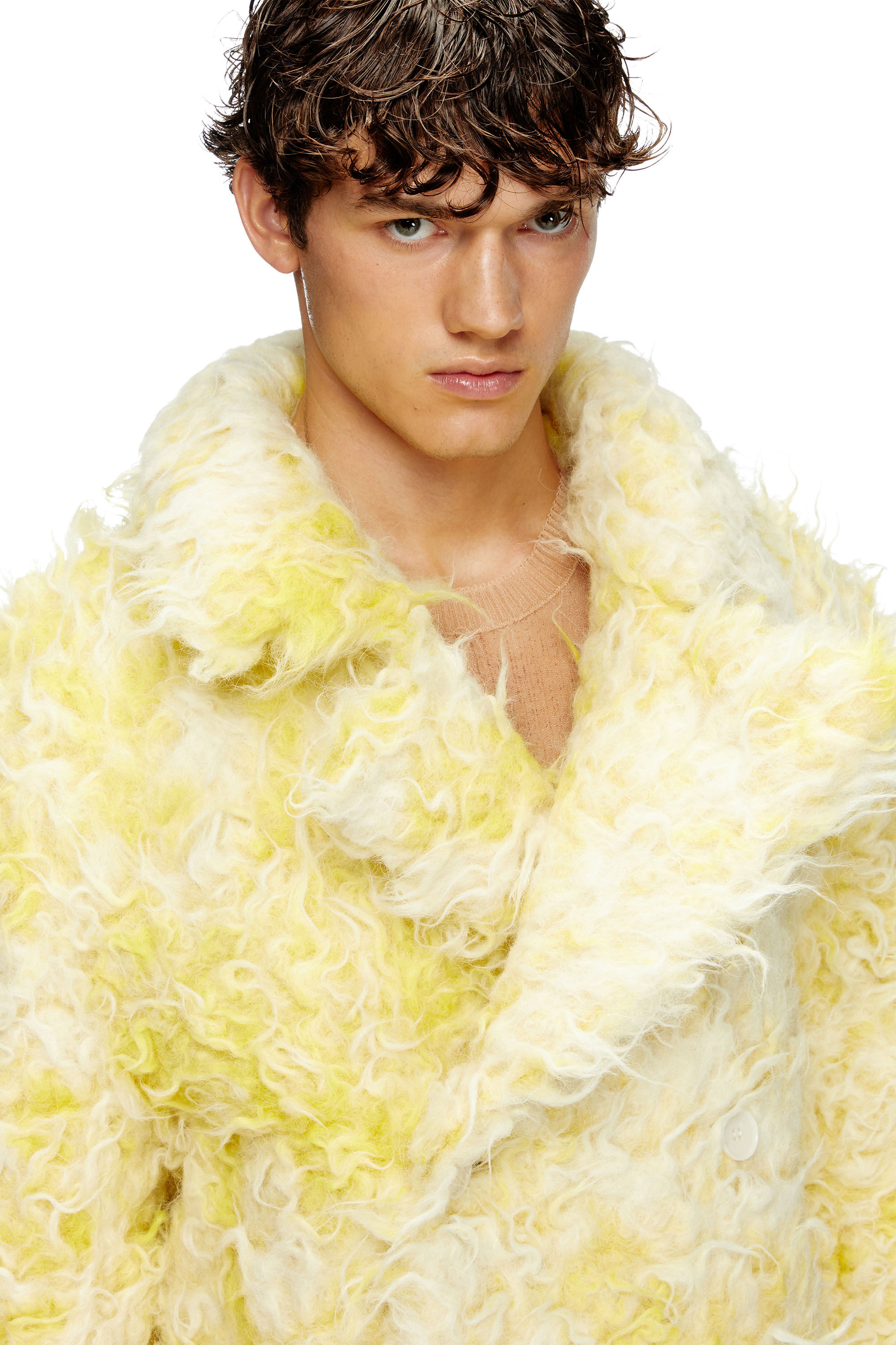 Diesel - W-MIN-SHORT, Cappotto doppiopetto in shaggy alpaca Uomo in Giallo - 5