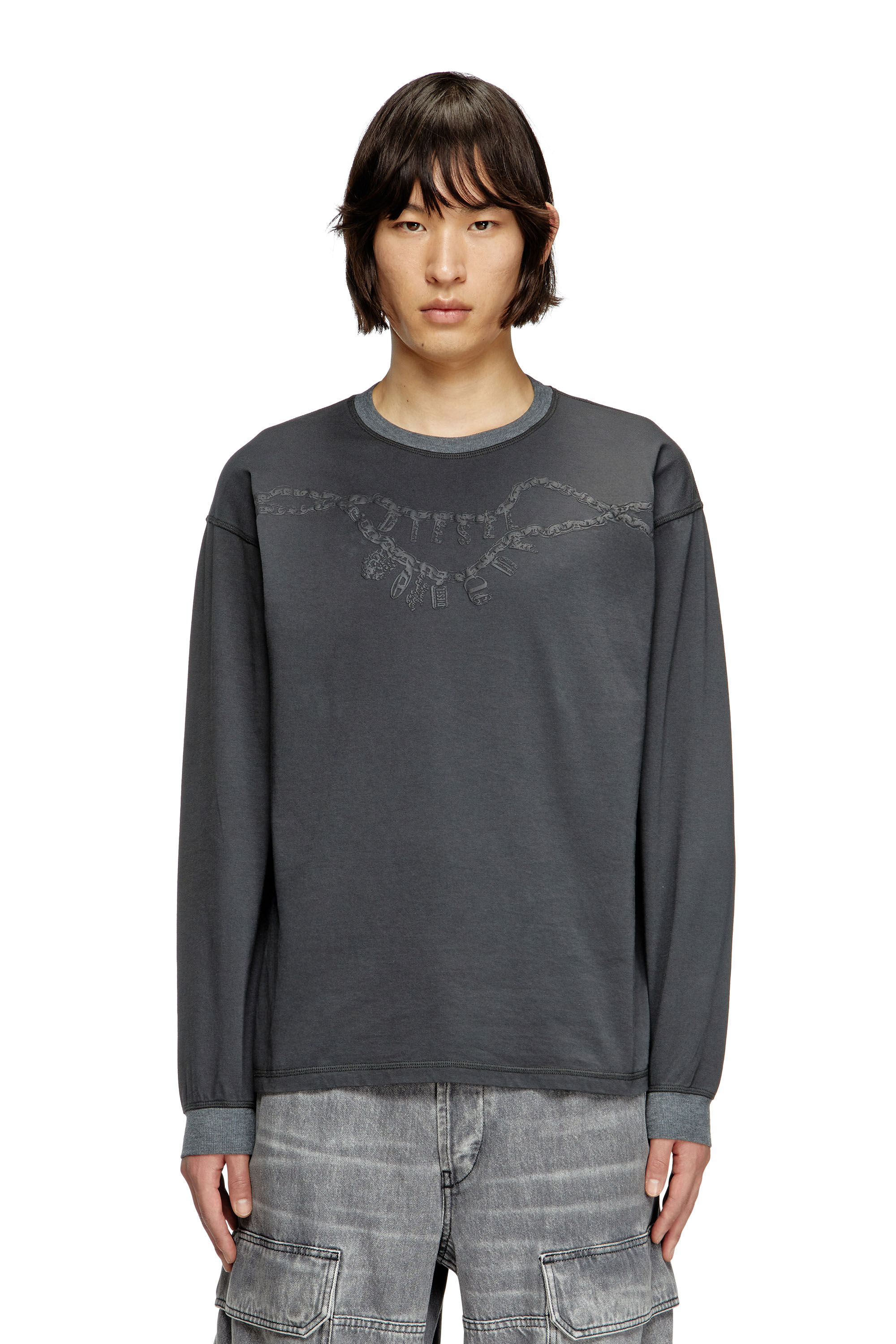 Diesel - T-BOXT-LS-HOSHI, T-shirt a maniche lunghe con stampa collana Unisex in Grigio - 3