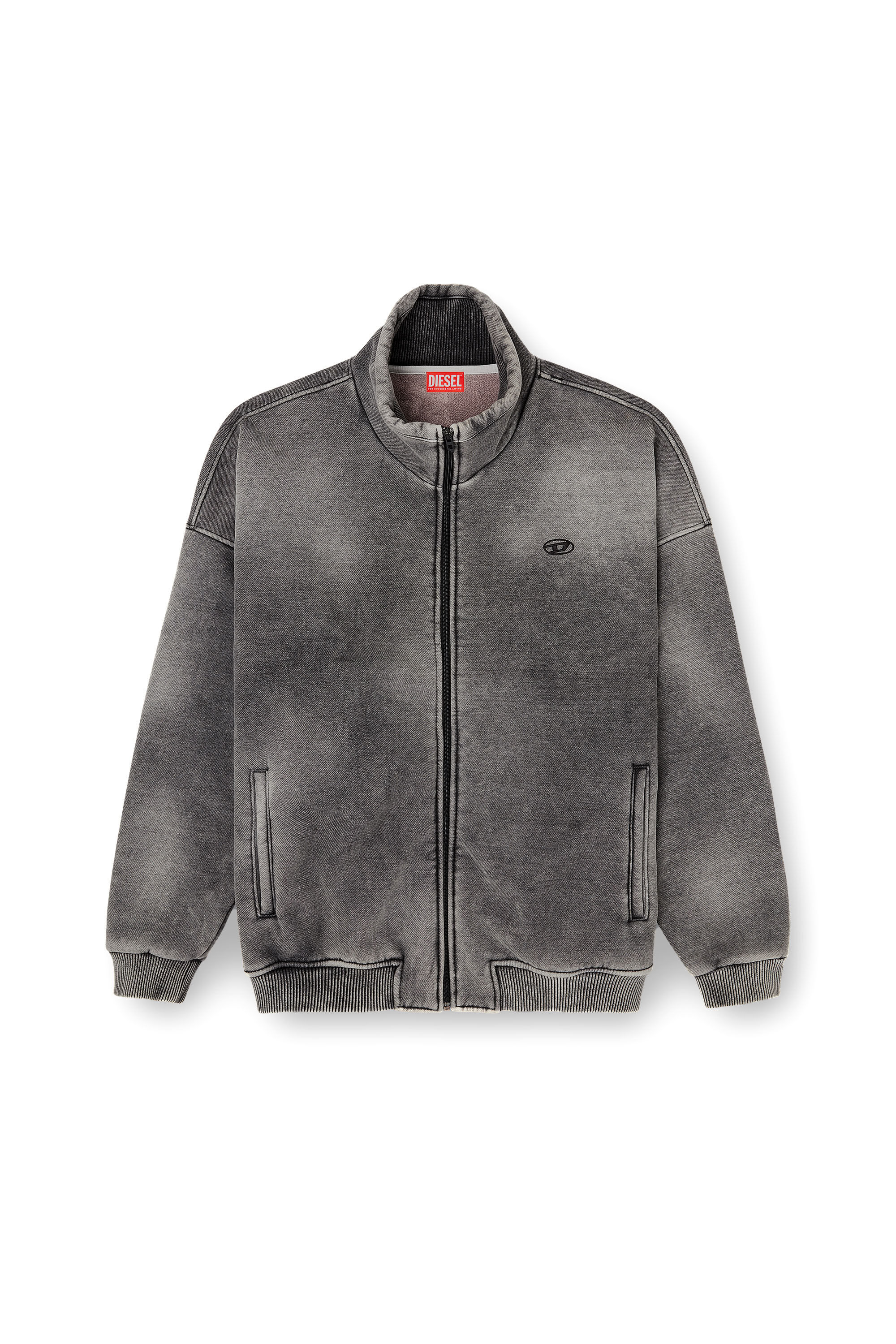 Diesel - S-BATEL-V1, Giacca con zip foderata in tessuto teddy e effetto denim Uomo in Grigio - 2