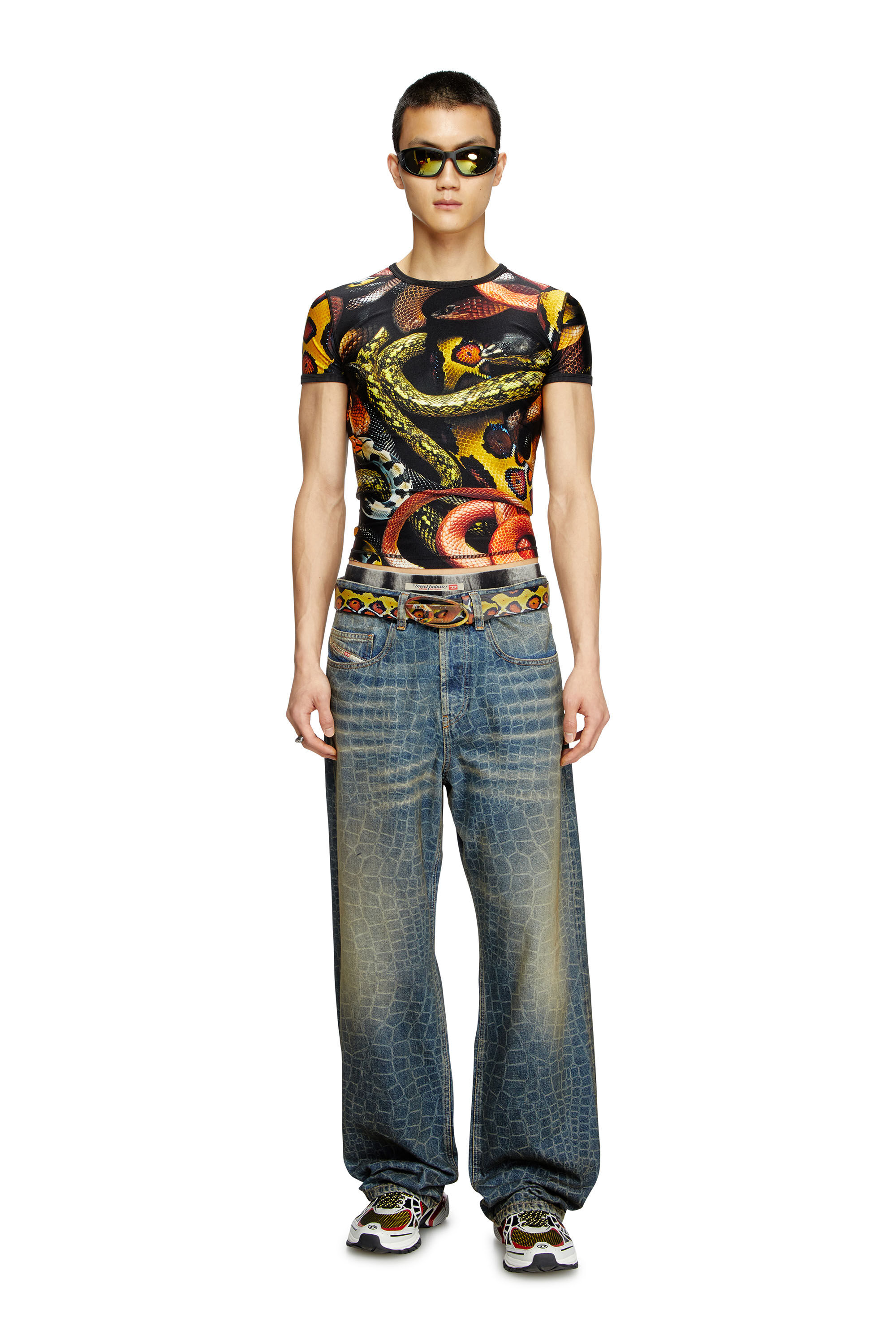 Diesel - CL-T-UNCLE-SNAKE, T-shirt in Lycra con stampa snake all-over Unisex in Multicolor - 1
