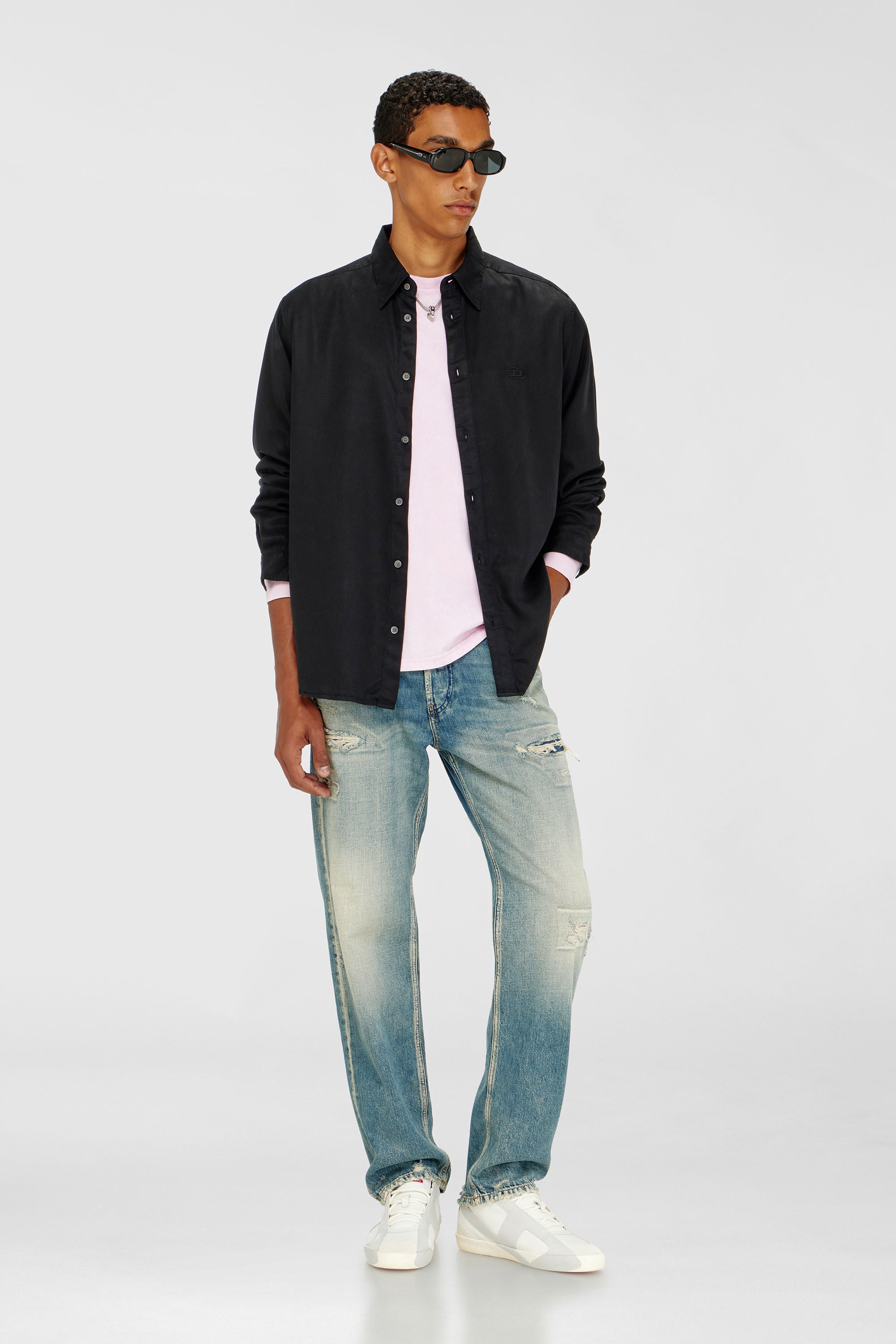 Diesel - S-SIMPLY-C, Camicia fluida con ricamo logo Uomo in Nero - 1