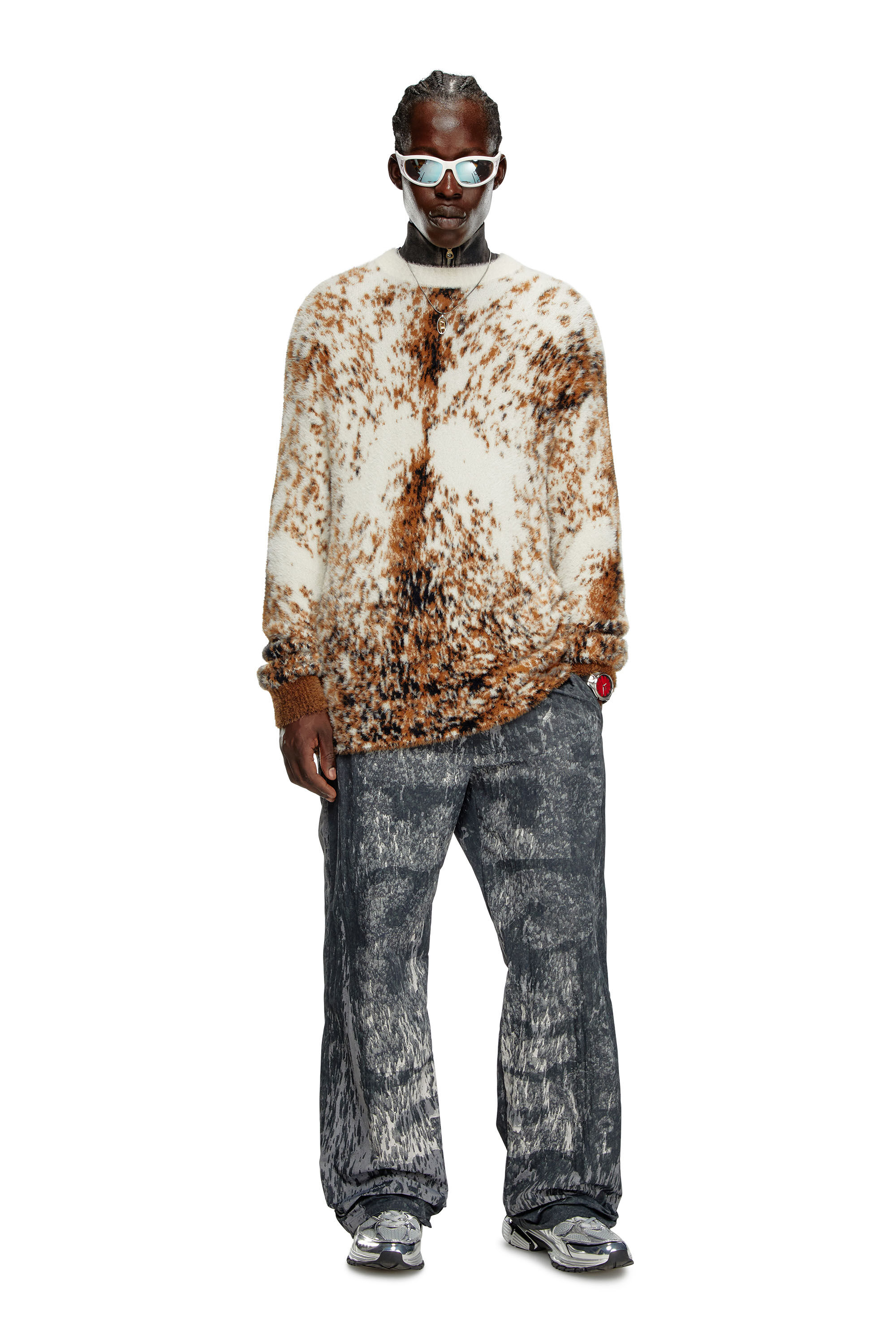 Diesel - K-ITELLO, Maglione fluffy con motivo animalier Uomo in Marrone - 1