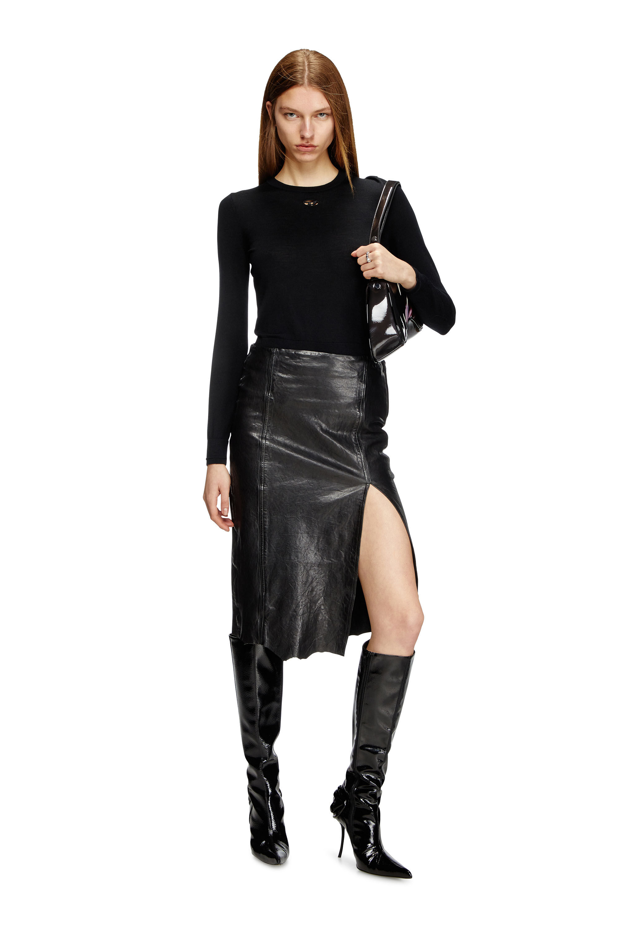Diesel - M-ALINESA, Maglia in lana con logo cut-out Donna in Nero - 1