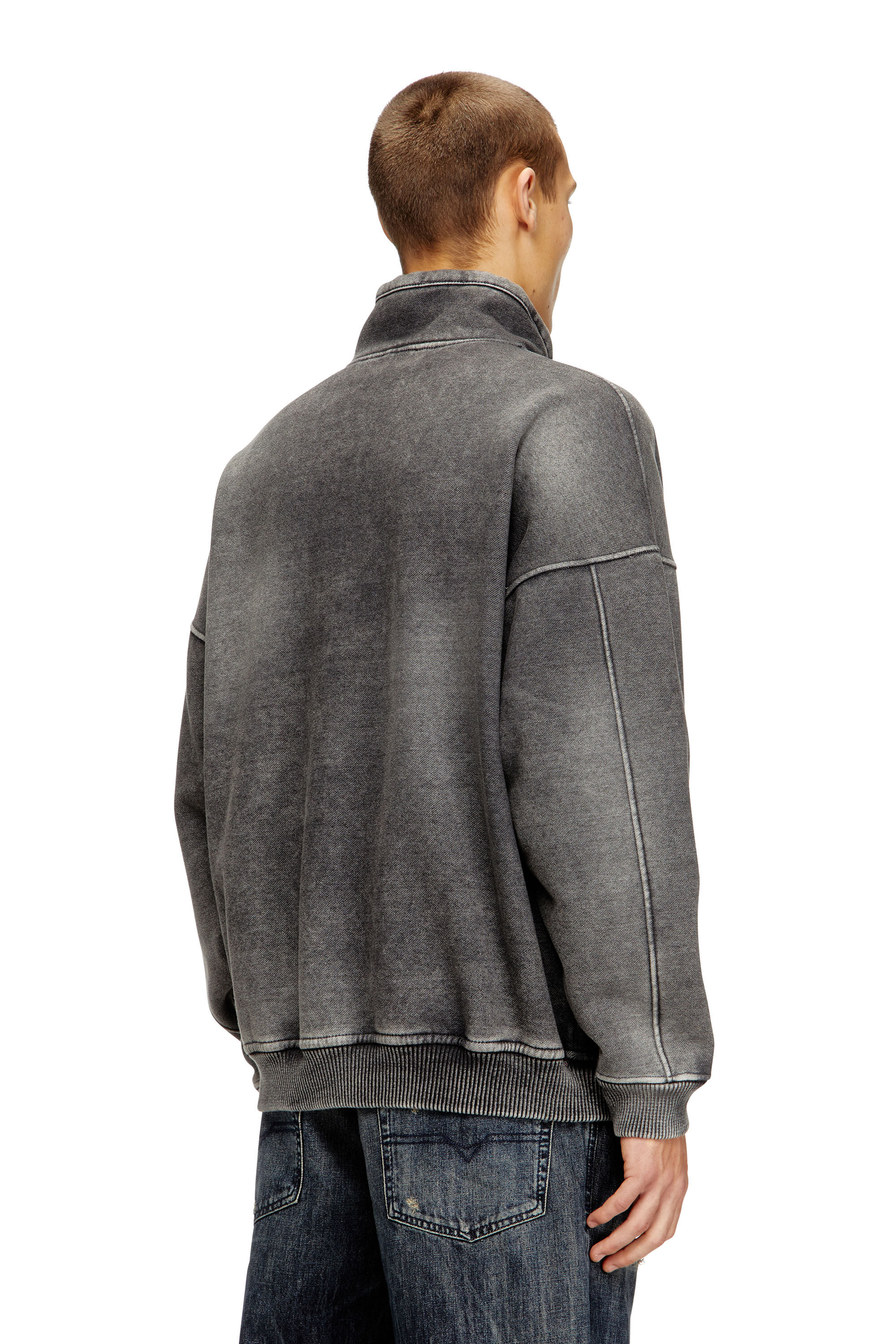 Diesel - S-BATEL-V1, Giacca con zip foderata in tessuto teddy e effetto denim Uomo in Grigio - 4