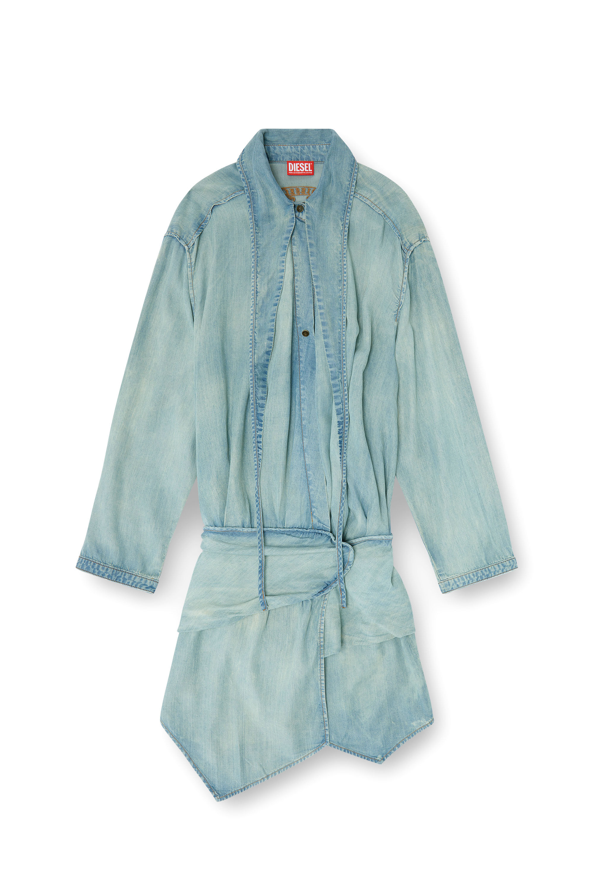 Diesel - DE-TILORA-S, Camicia abito in denim oversize drappeggiata Donna in ToBeDefined - 2