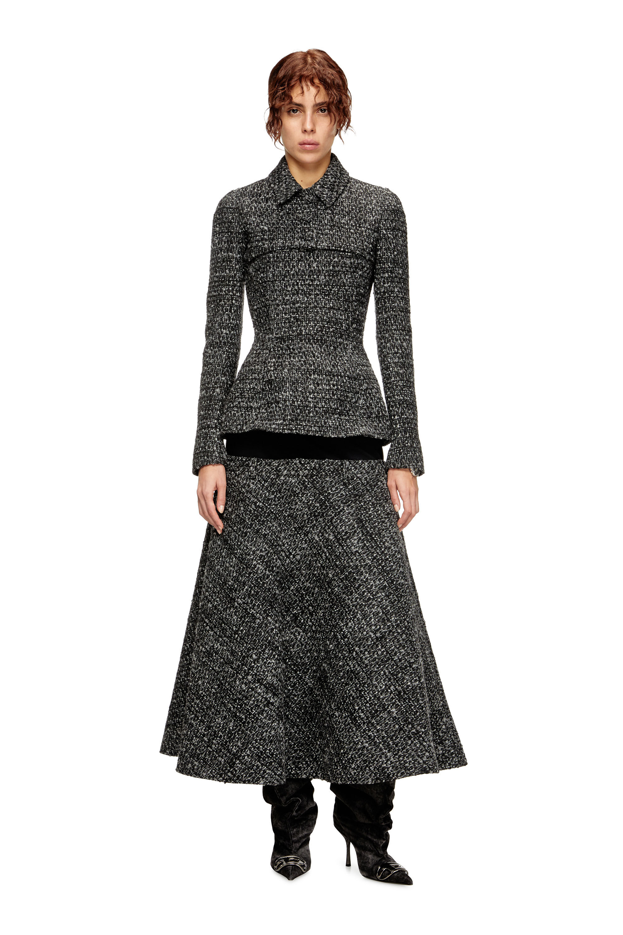 Diesel - G-ANNE, Giacca bouclé con orlo ultra-crop. Donna in Nero - 1