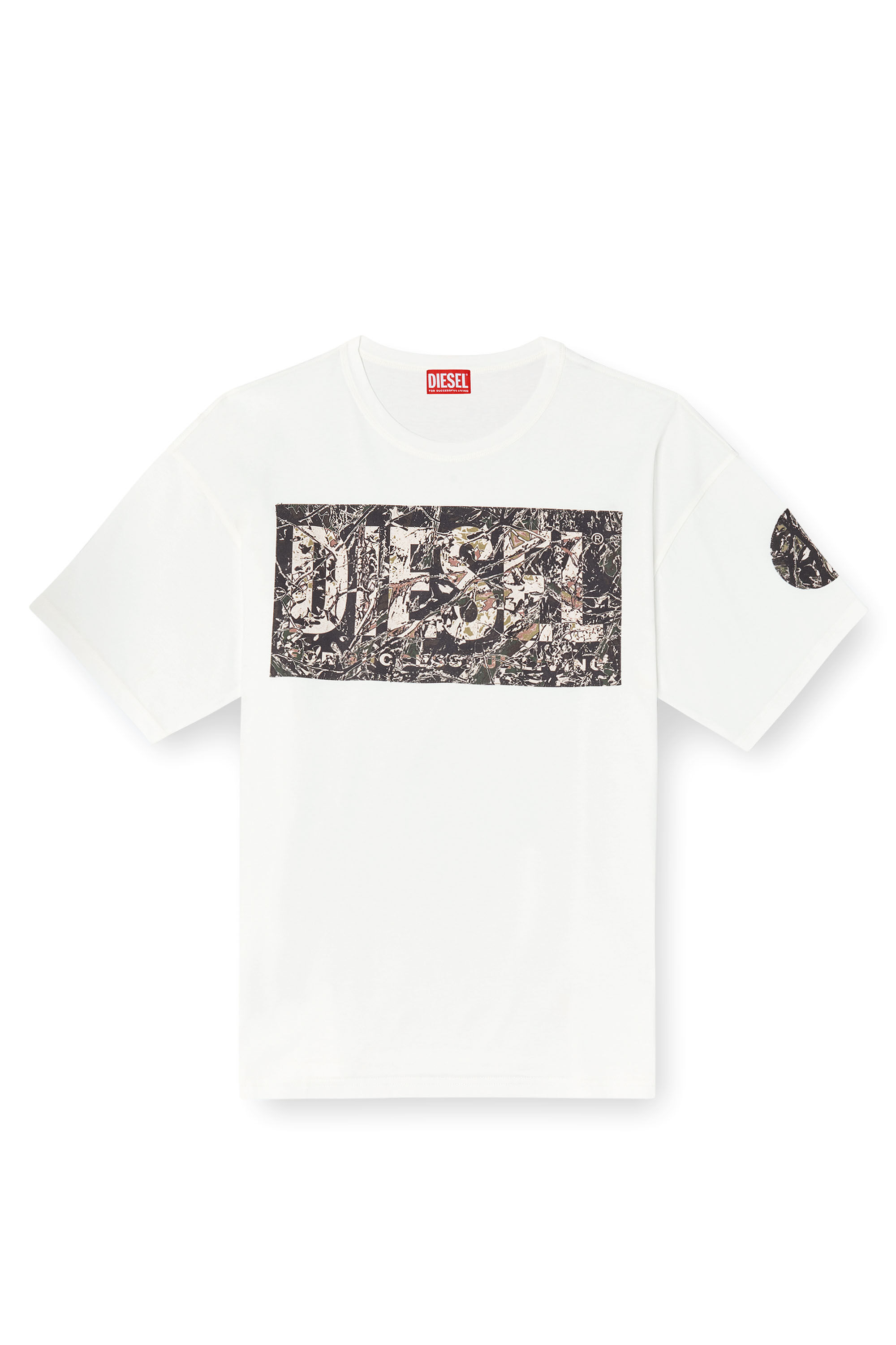 Diesel - T-BOXT-R22, T-shirt con logo patch in gabardina Uomo in Bianco - 2