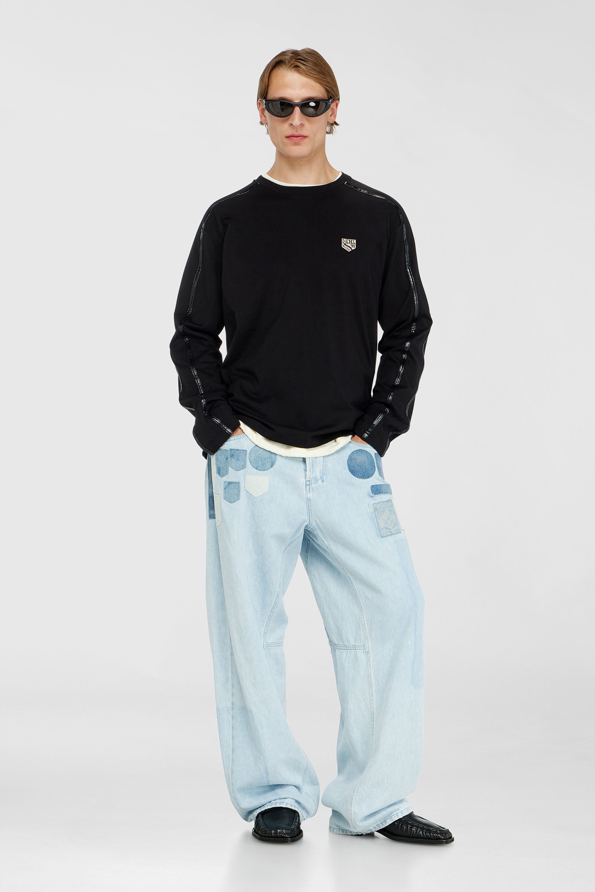 Diesel - T-NORM-LS-FL, T-shirt a manica lunga con profili tono su tono Uomo in Nero - 1