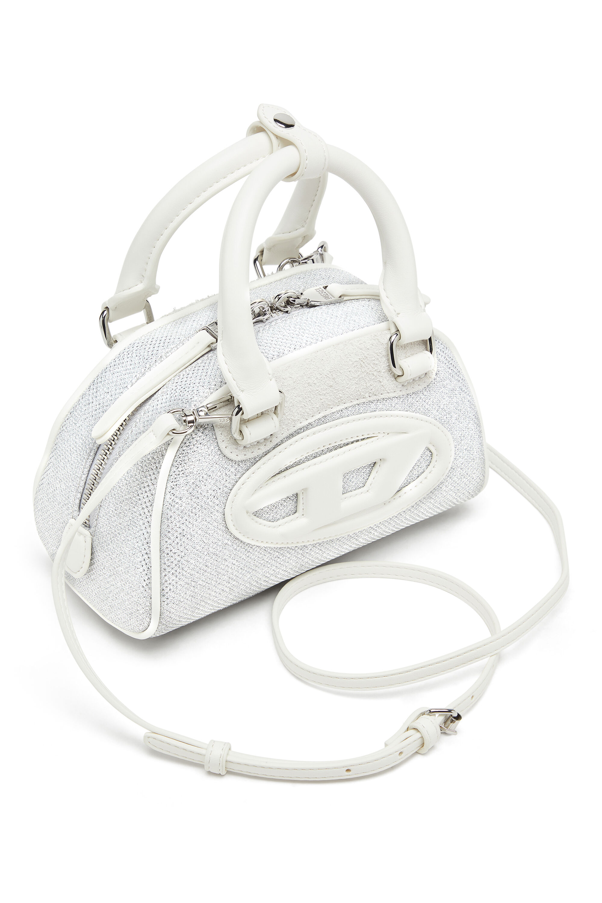 Diesel - 1DR DOME CROSSBODY, 1DR Dome-Borsa bowling mini in tessuto Lurex Donna in Bianco - 5