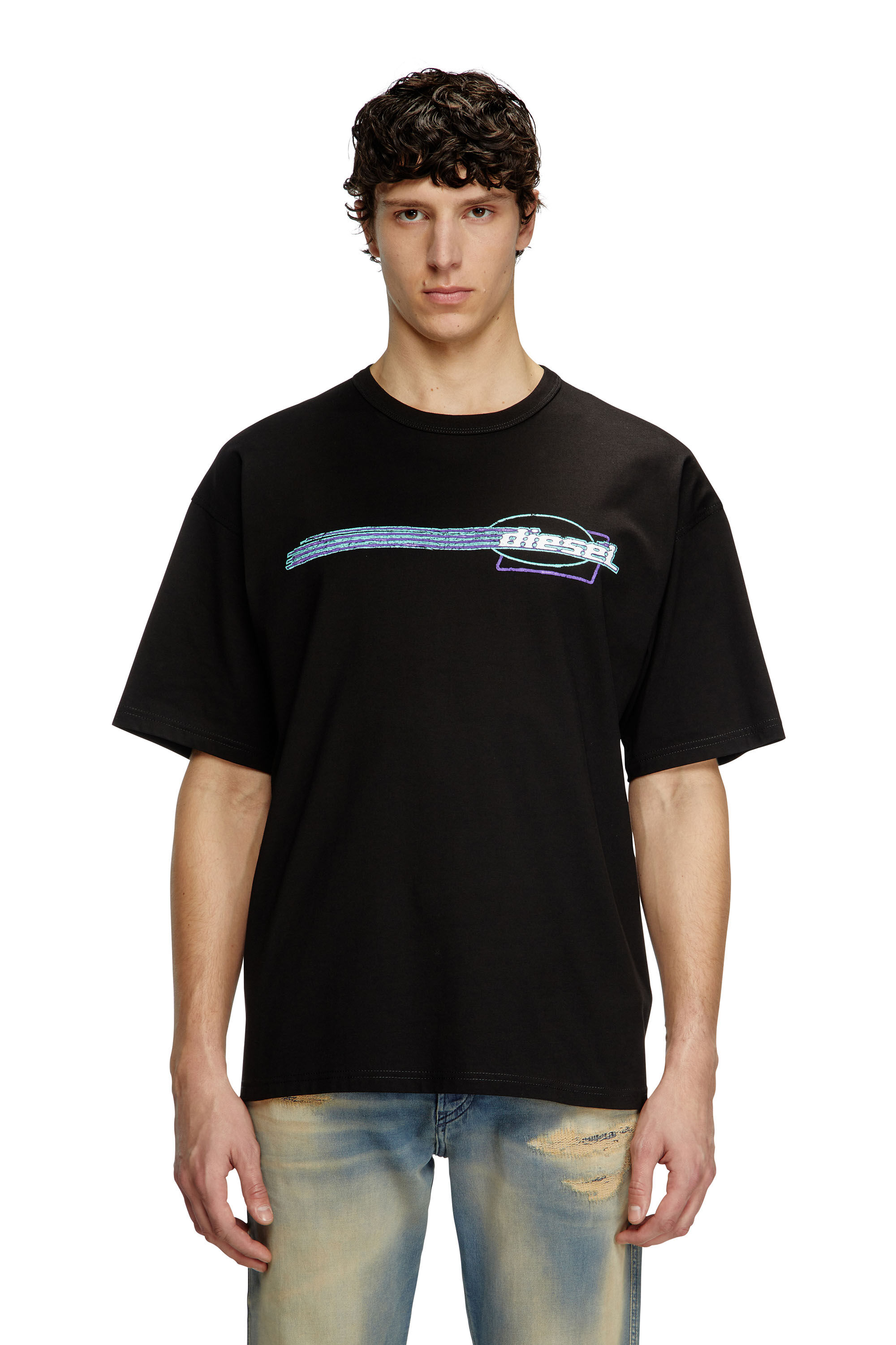 Diesel - T-BOXT-R16, T-shirt con grafiche floccate Uomo in Nero - 3