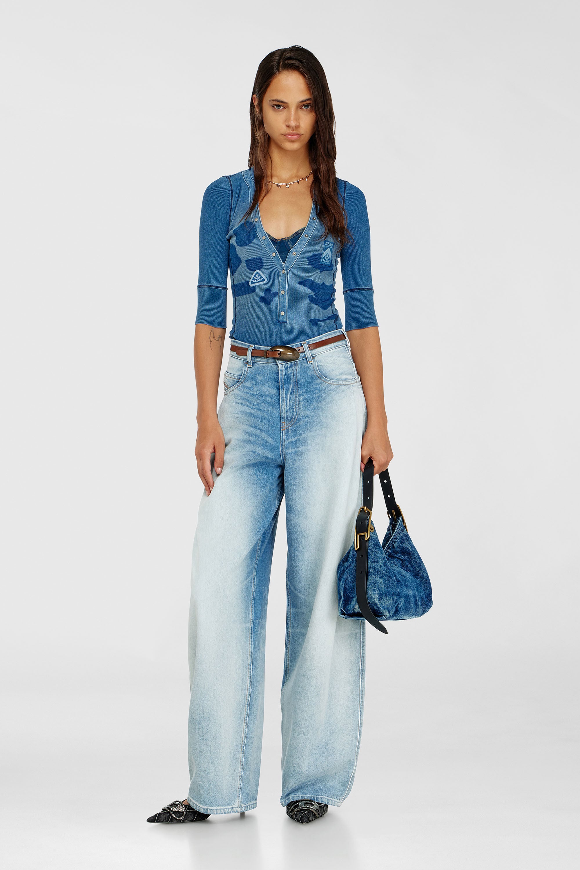 Diesel - T-EREME, Top henley con effetti shadow-patch Donna in Blu - 1