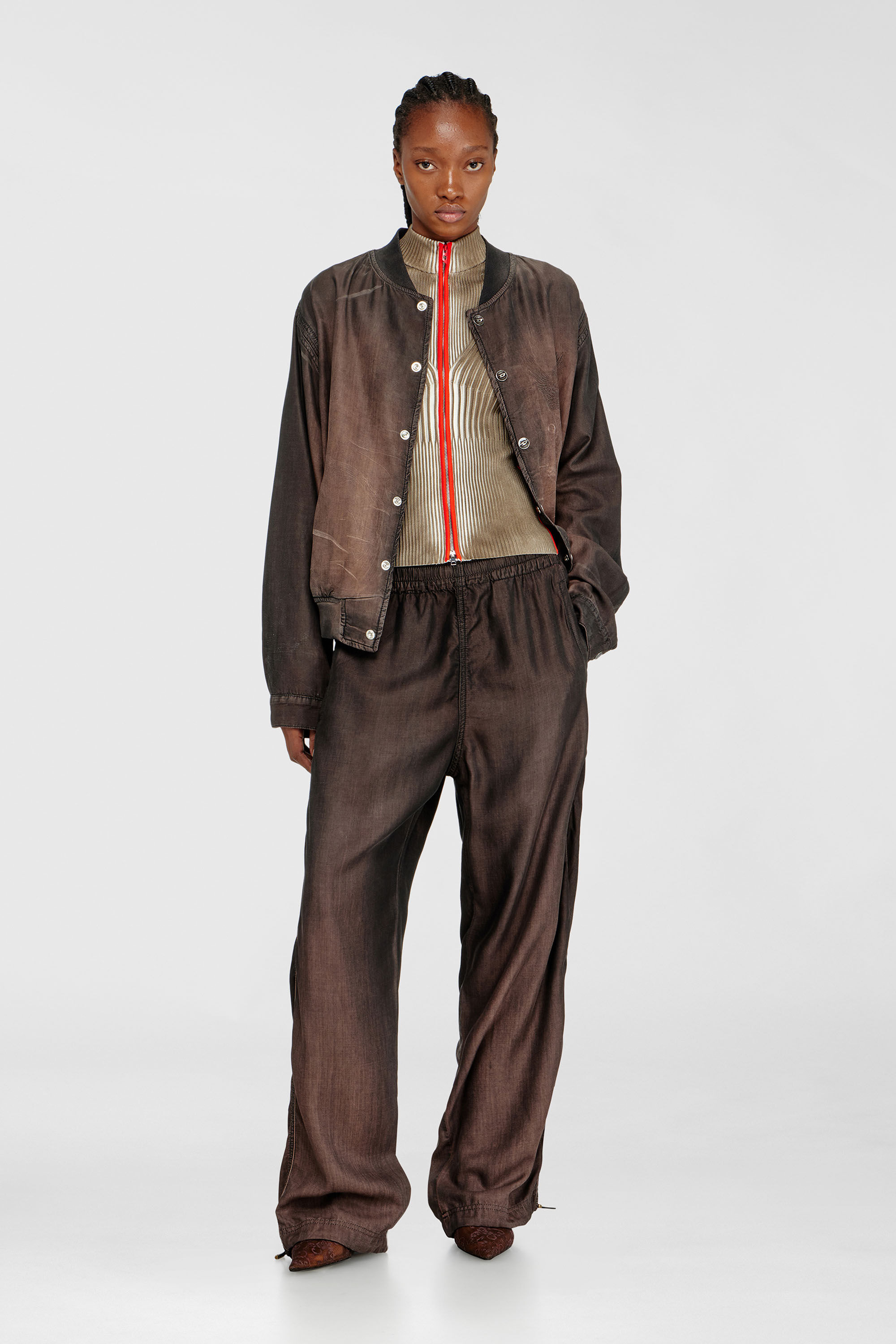 Diesel - M-SARMA, Cardigan a costine con zip e bande a contrasto Donna in Multicolor - 1