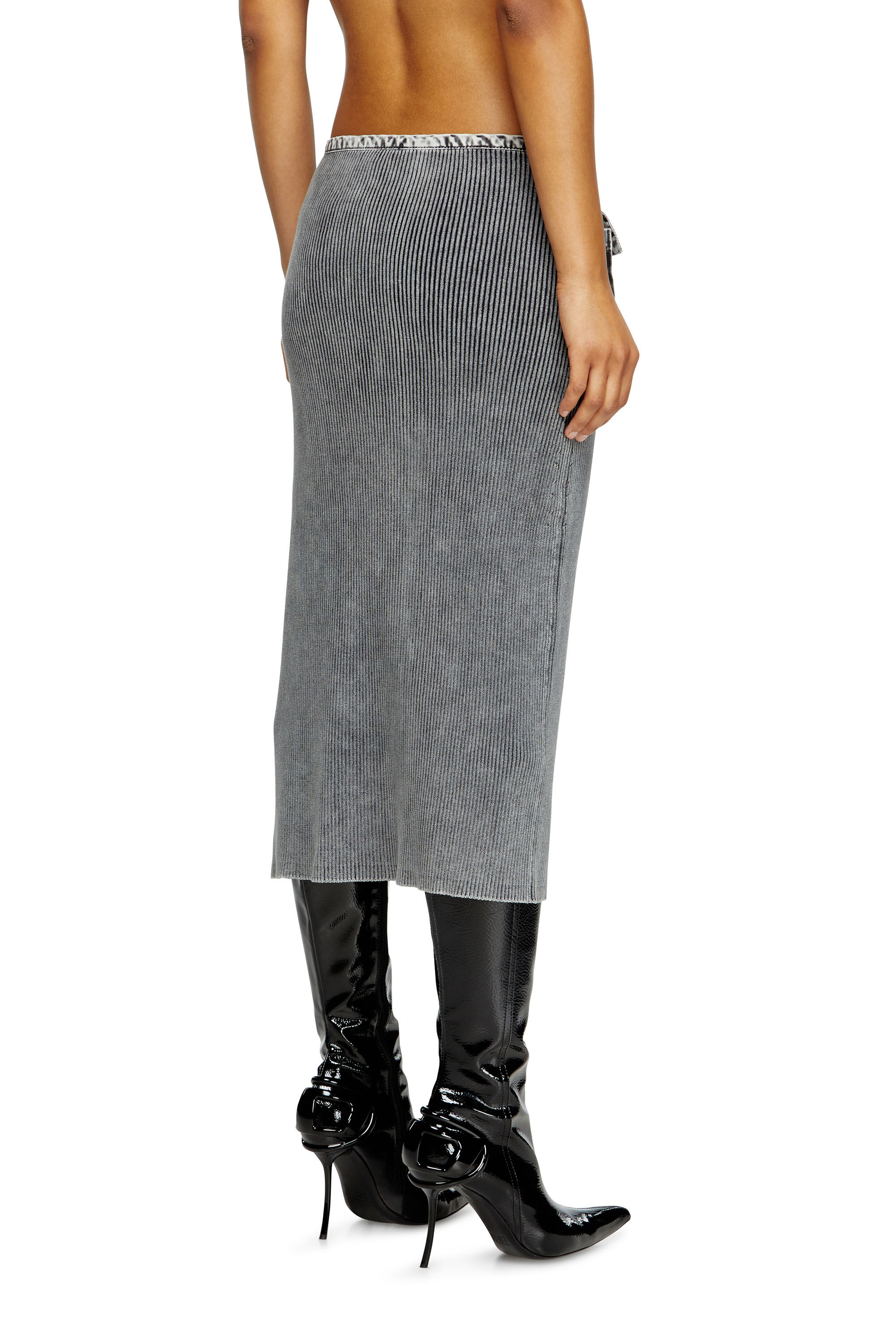 Gonna midi in maglia con tasche in denim Donna | Grigio | Diesel