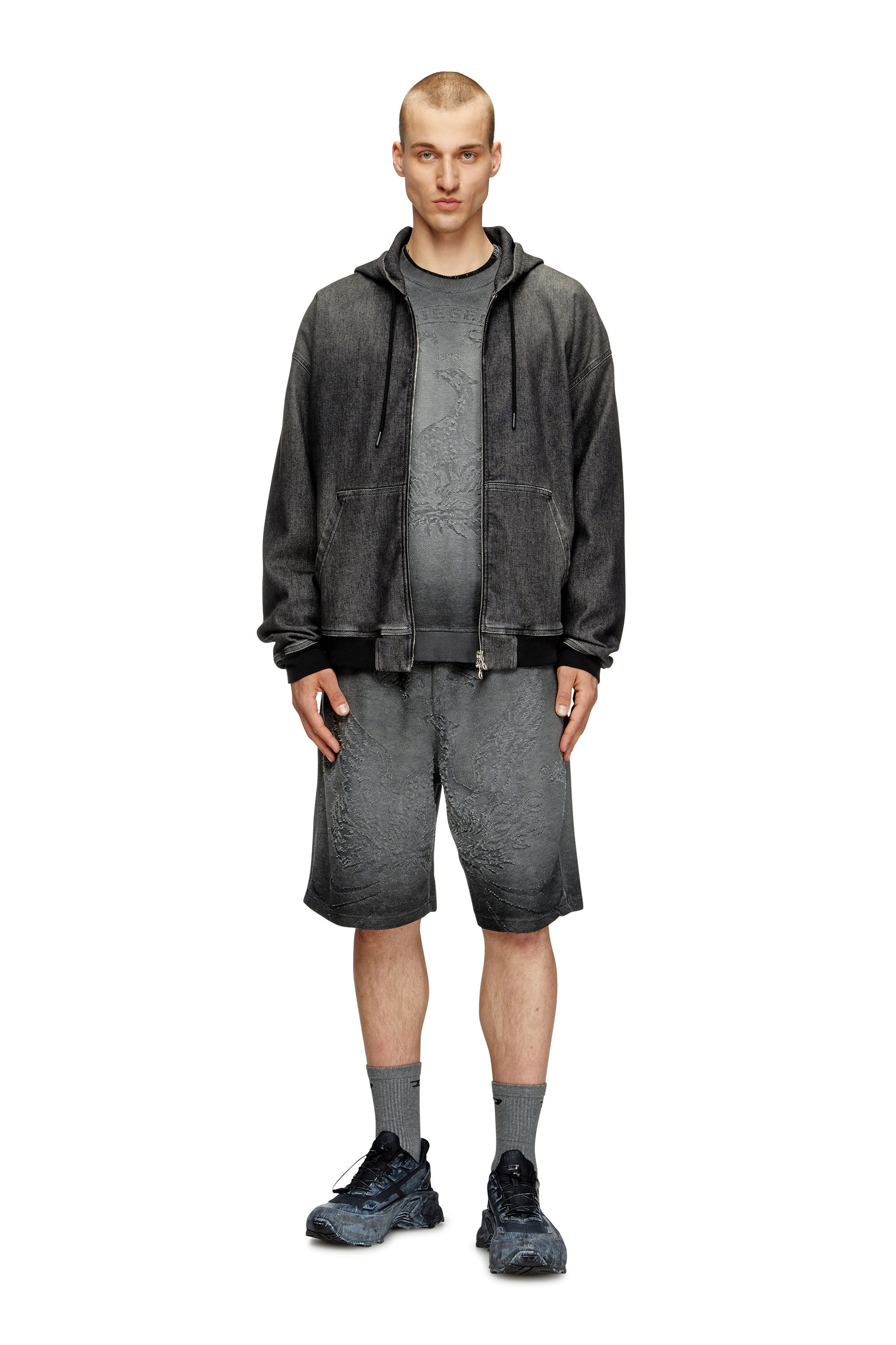 Diesel - P-CROWDE, Short in felpa con fenice dévoré Uomo in Grigio - 1