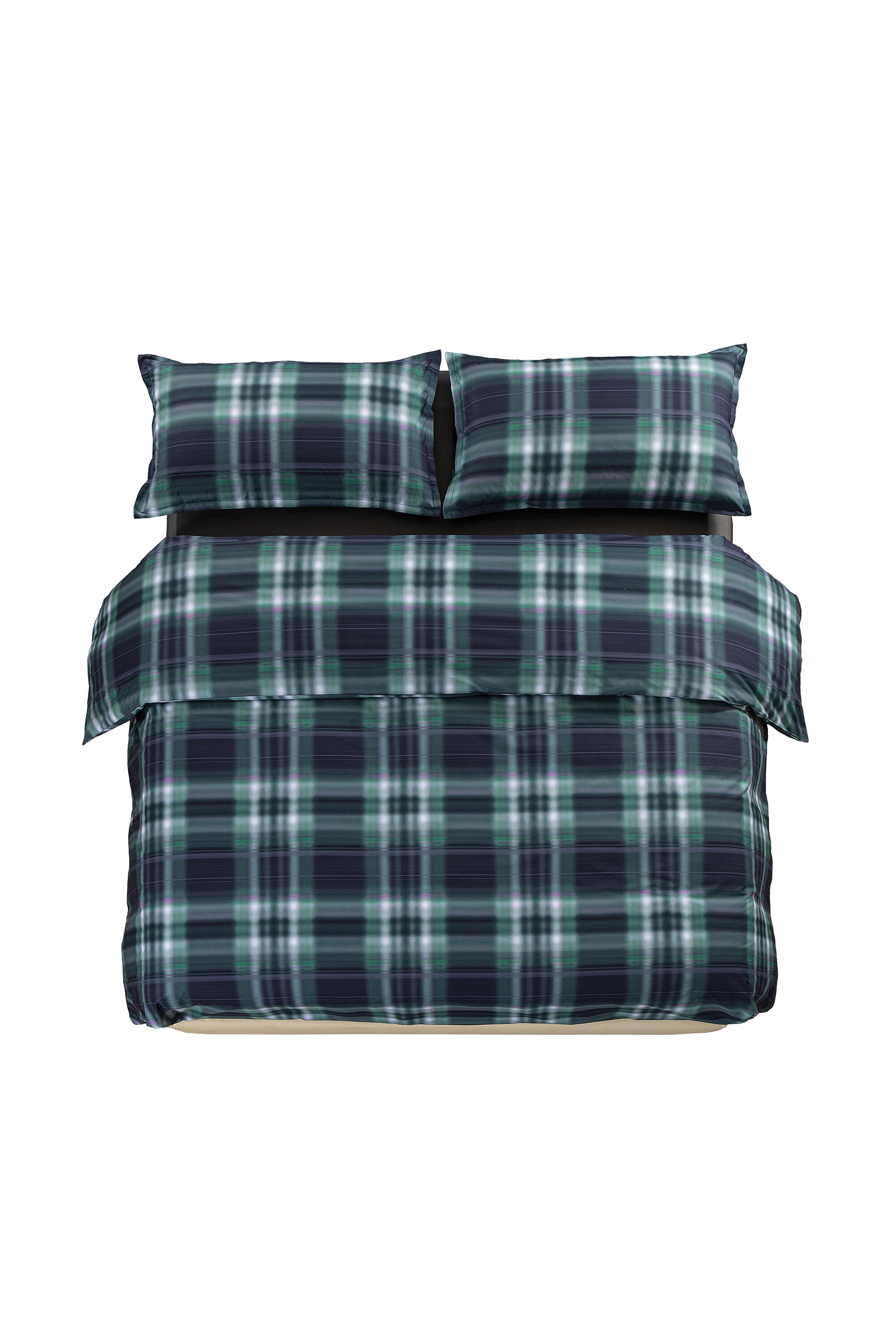 Diesel - 1016334 HAZY TARTAN BLUE DUVET COVER SET, Parure copripiumino in percalle per letto queen size Unisex in Multicolor - 1