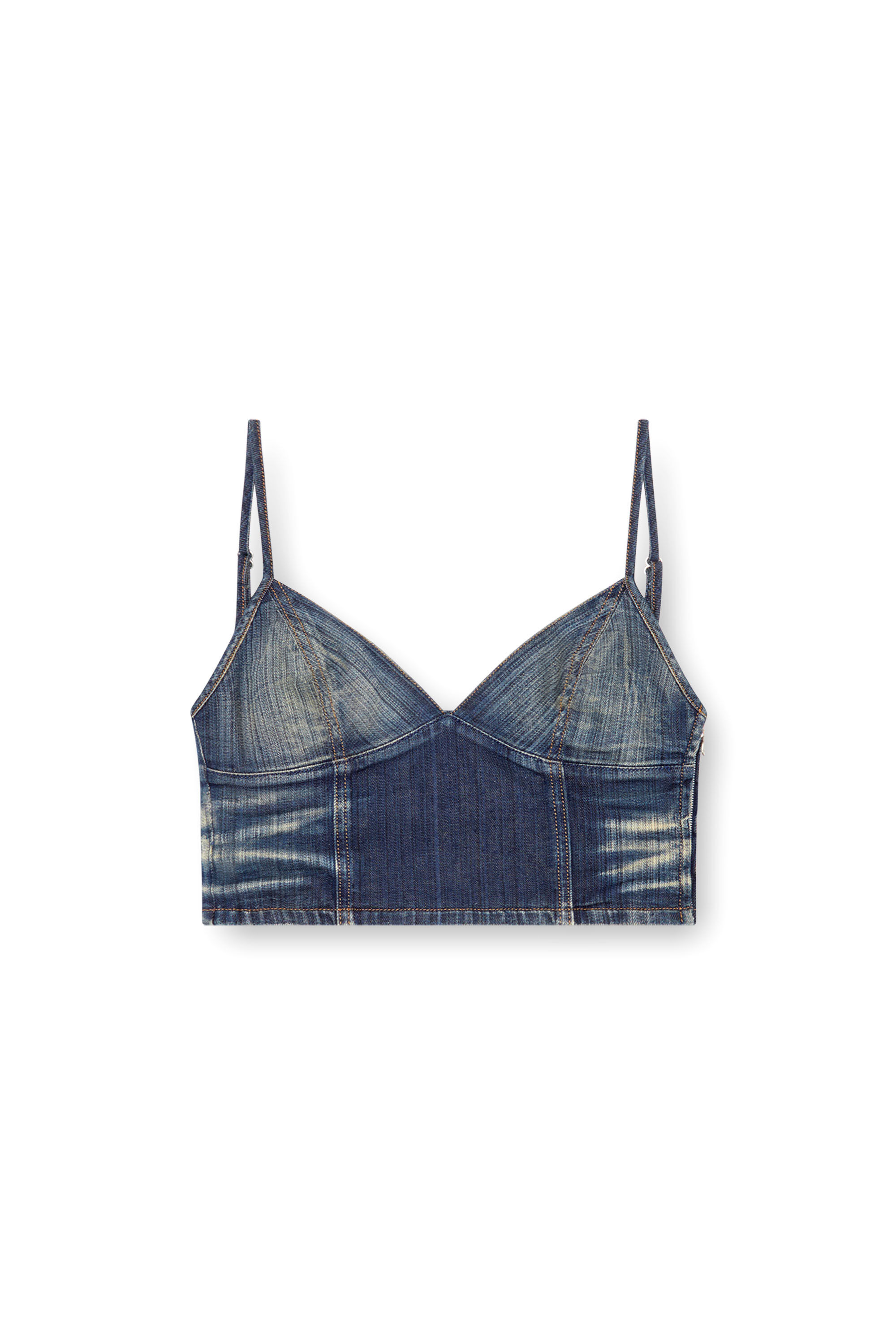 Diesel - DE-FULVY-TOP-D, Crop top in denim streaky Donna in Blu - 2