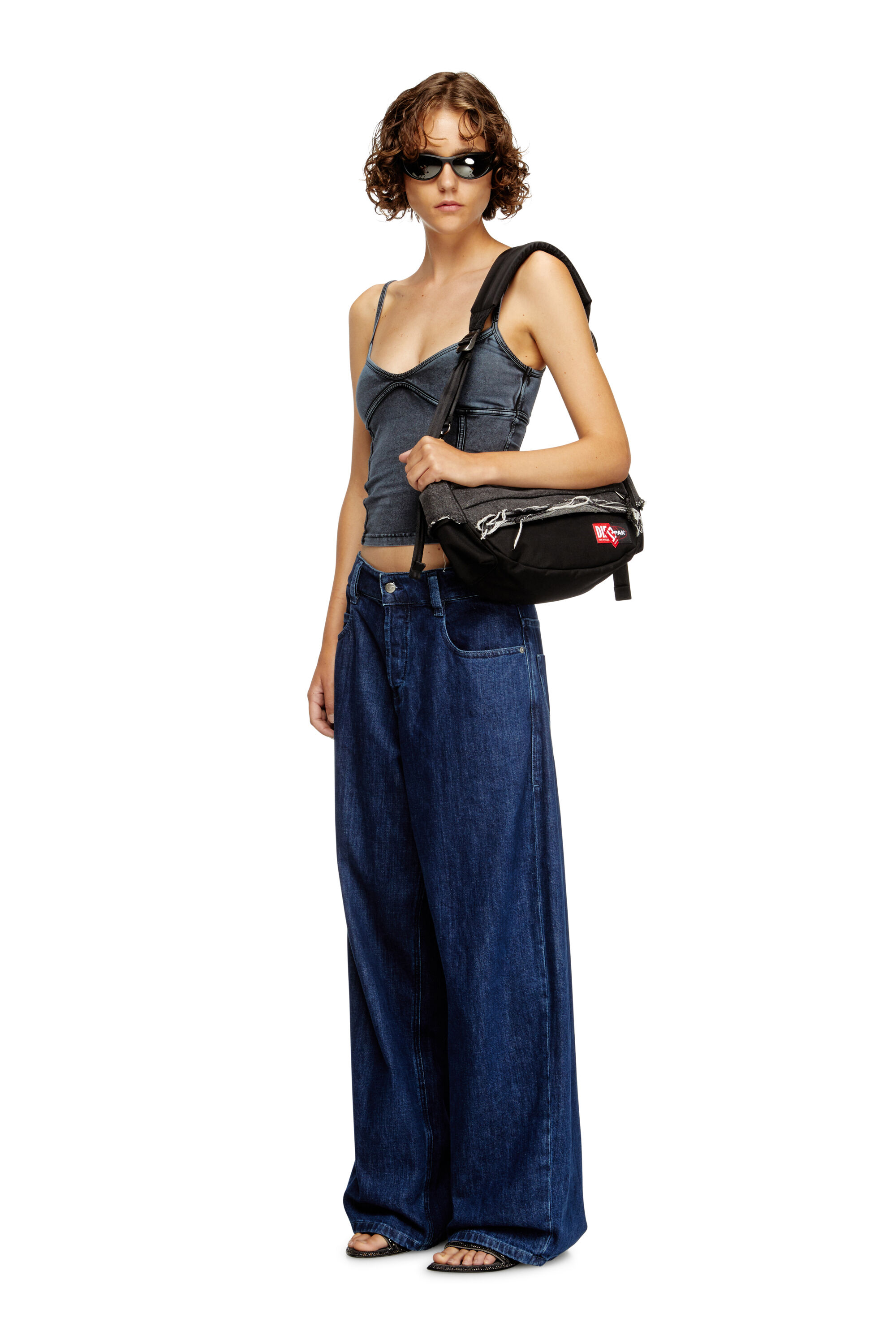 Diesel - DIESEL SHOULDER BAG, Borsa da spalla in denim distressed e CORDURA® Unisex in Nero - 7