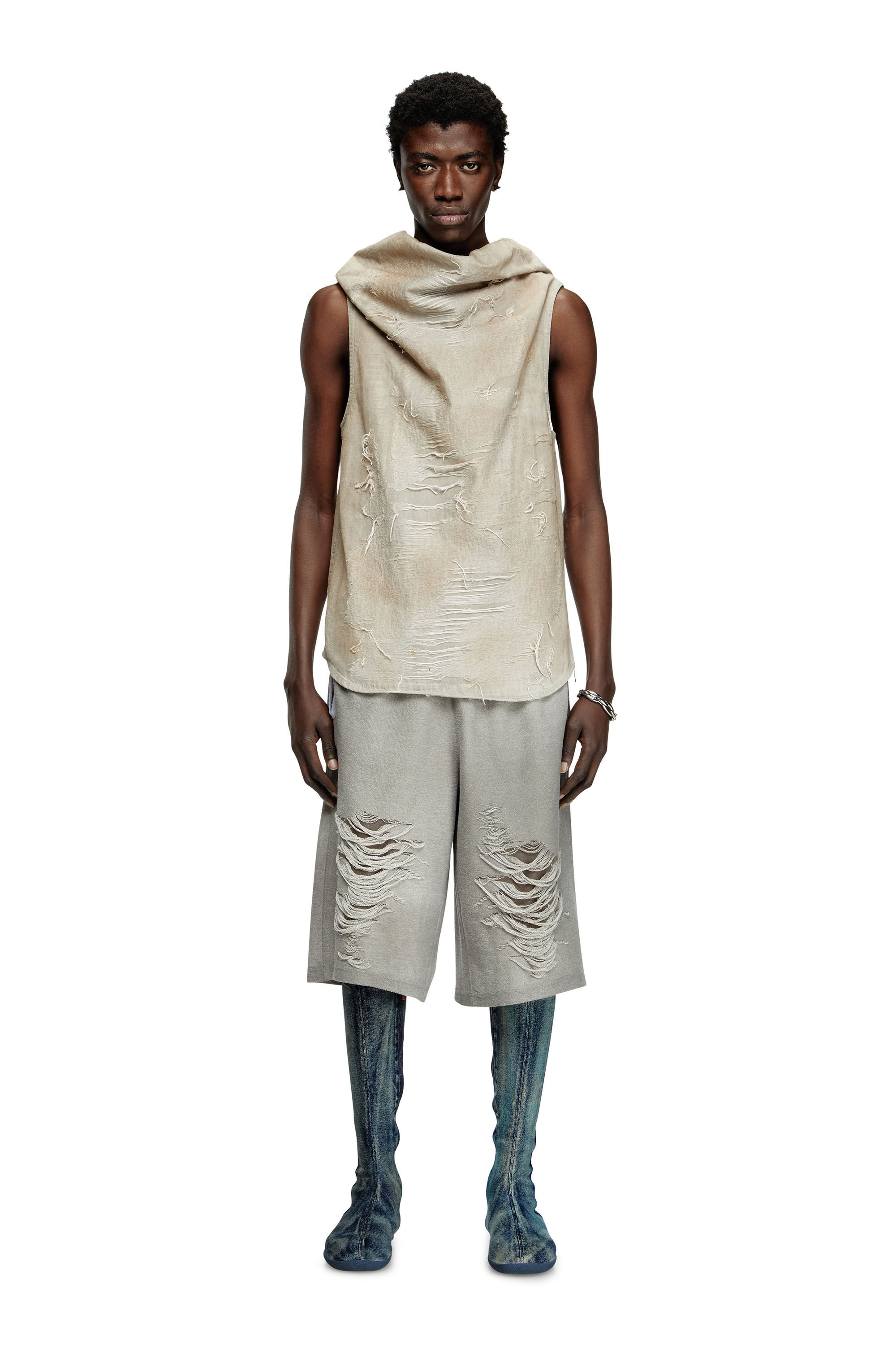 Diesel - D-TASTON-FSG, T-shirt senza maniche in denim jacquard Uomo in Grigio - 1