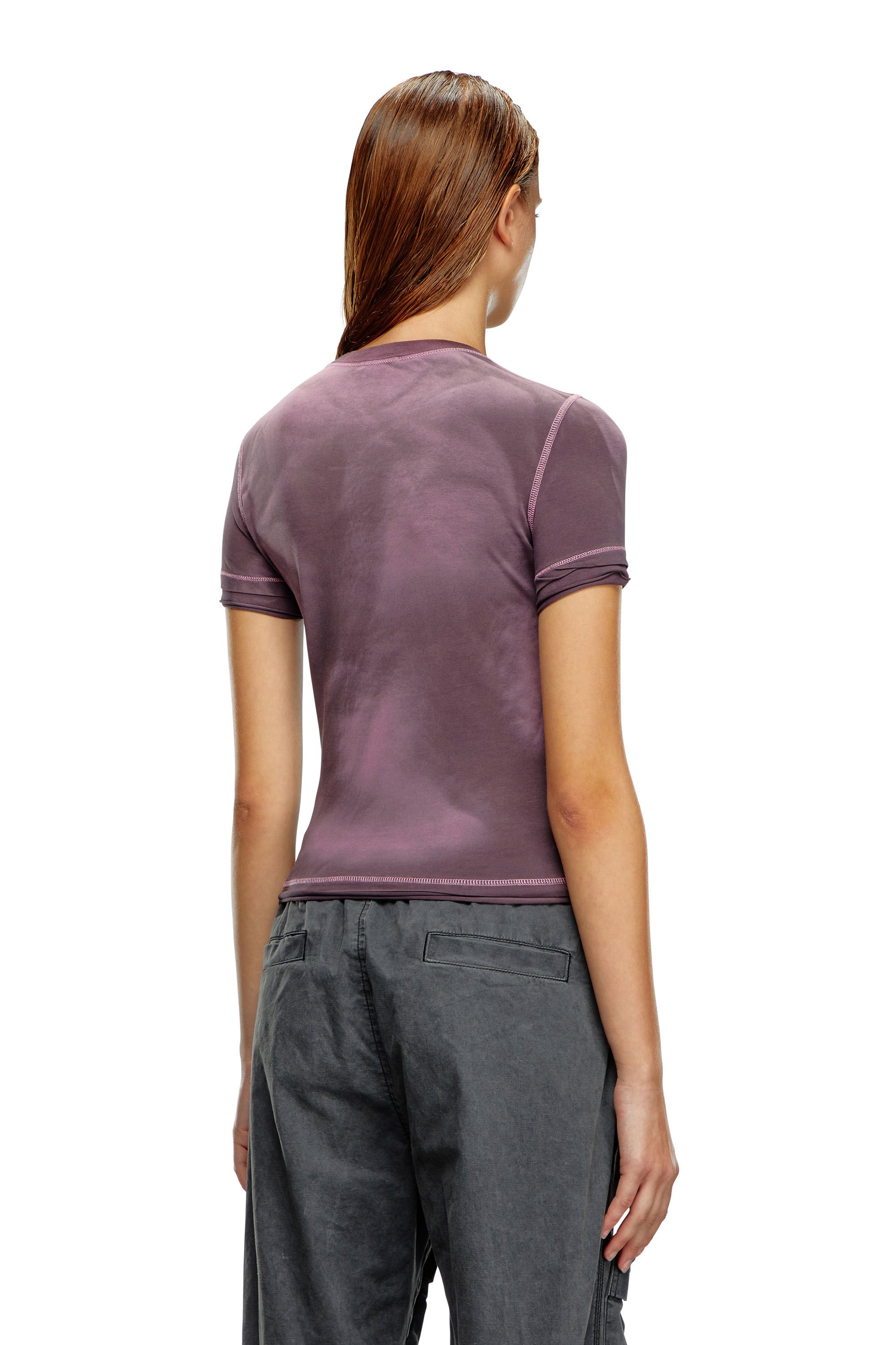Diesel - T-UNCUT, Donna T-shirt con patch floreali ricamati in Viola - Image 4