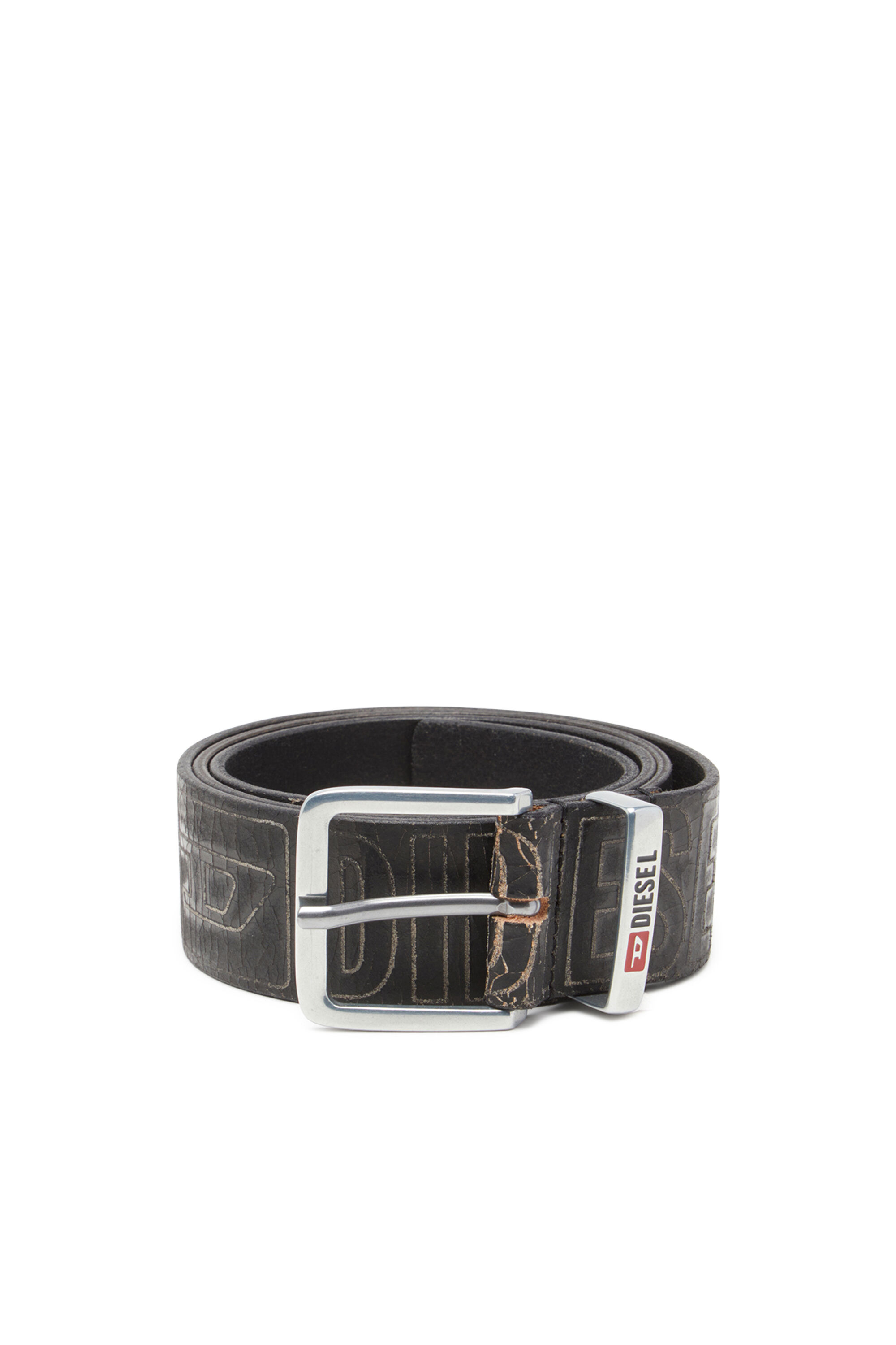 Diesel - B-BISCOTTO OUTLINE, Cintura 4 cm in pelle con logo Uomo in Nero - 1
