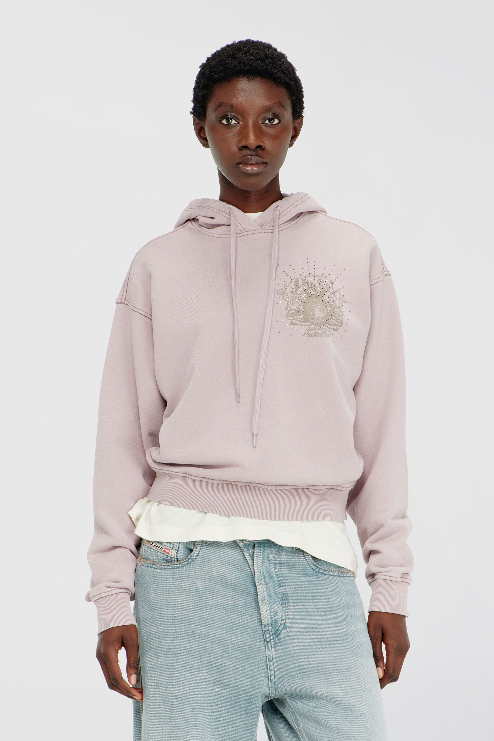 Diesel - F-PHOENY, Felpa con cappuccio con stampe e applicazioni di strass Donna in Viola - 3