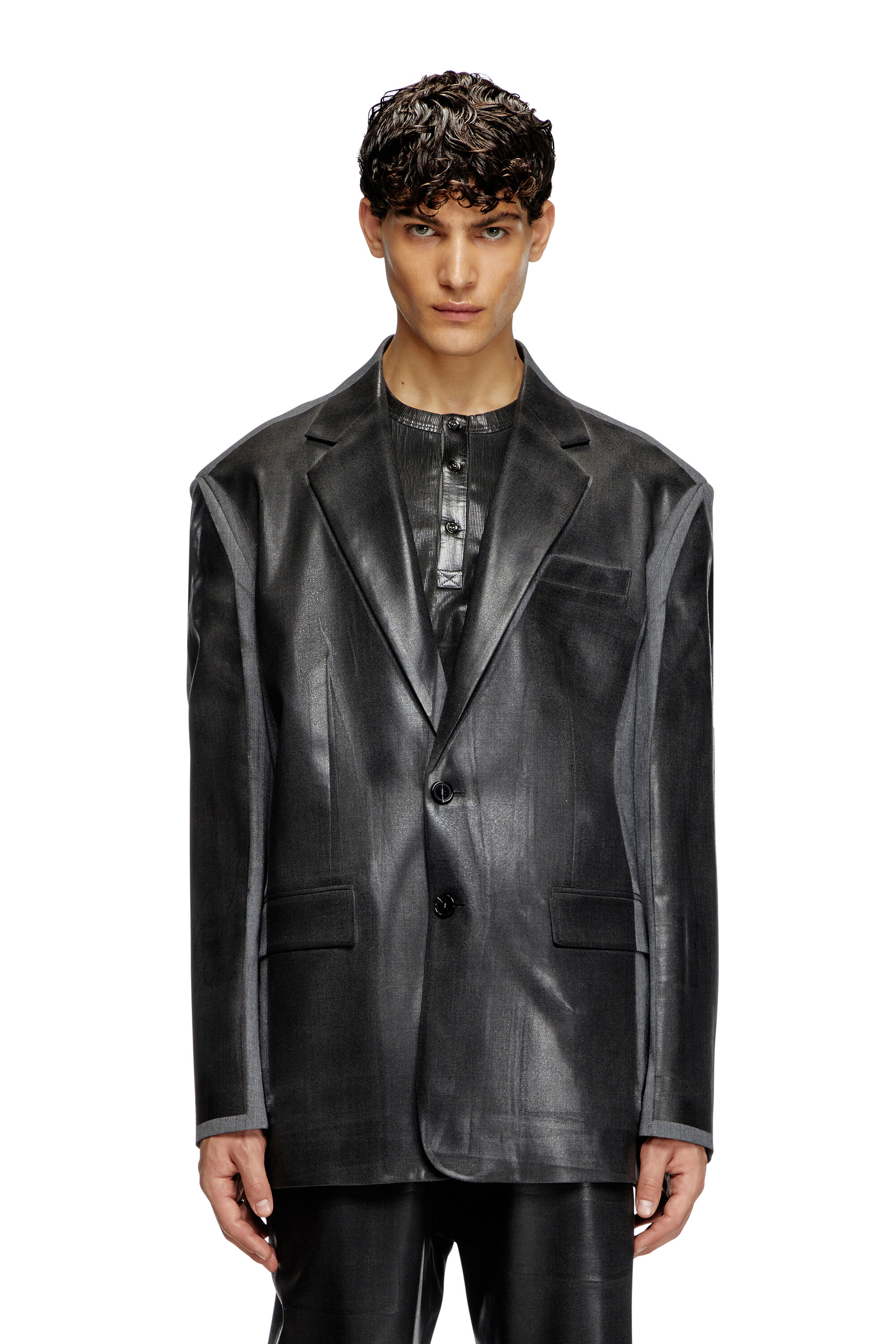 Diesel - J-OVER-DD, Blazer oversize con coating Unisex in Nero - 3